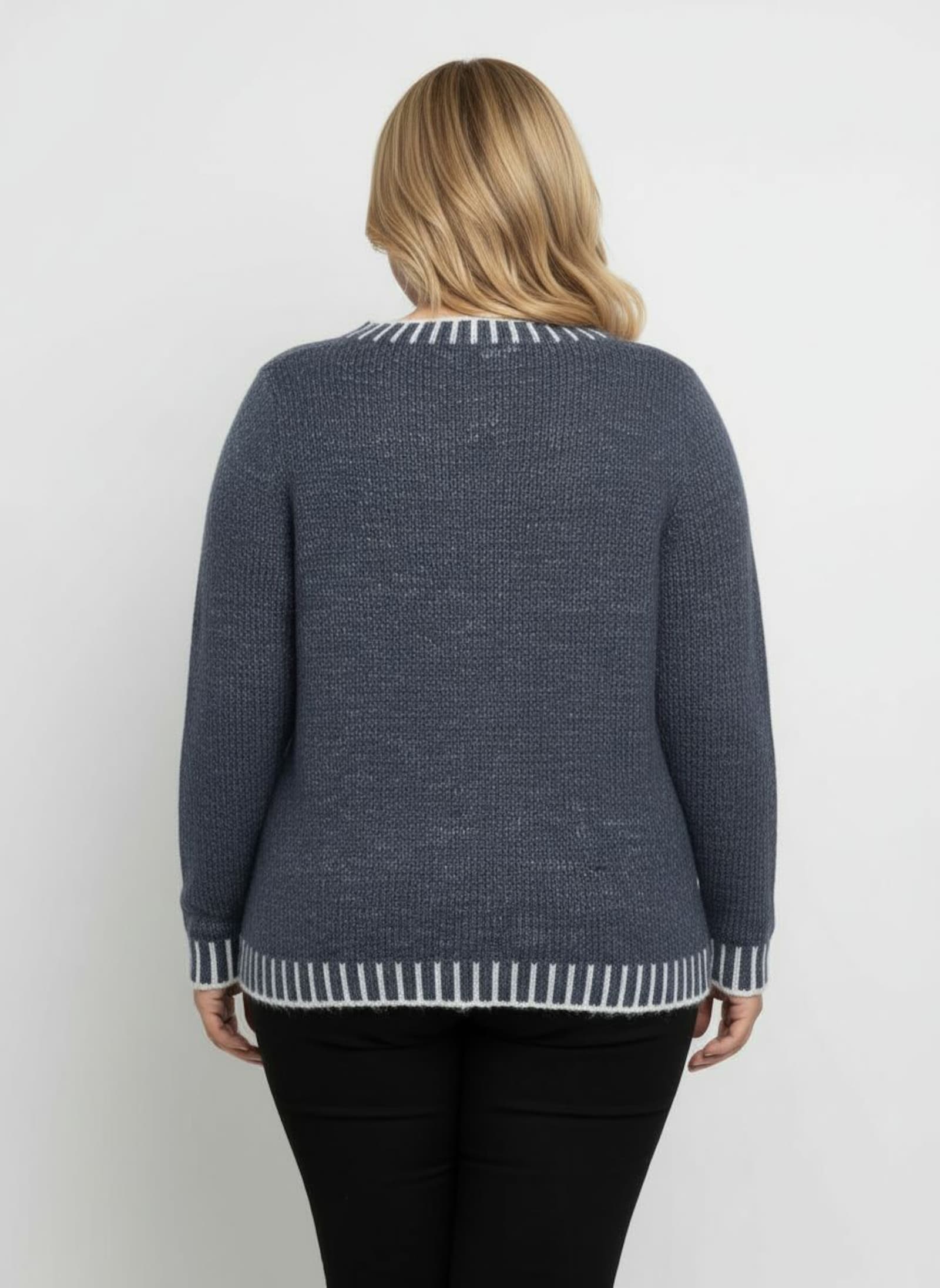 Langarm-Pullover mit effektvollen Kontrasten - rauchblau-ecru-gemustert