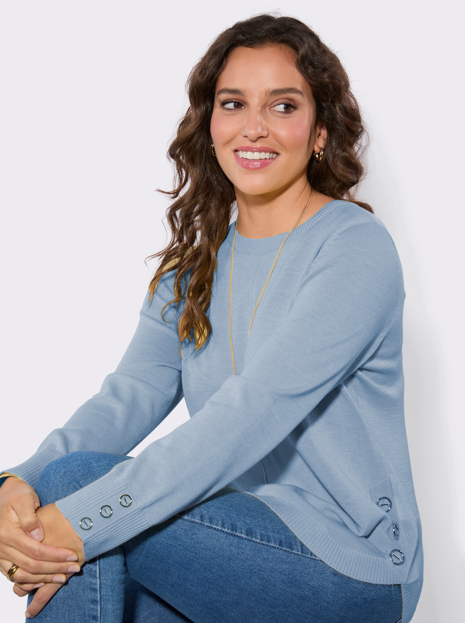 Langarm-Pullover - eisblau