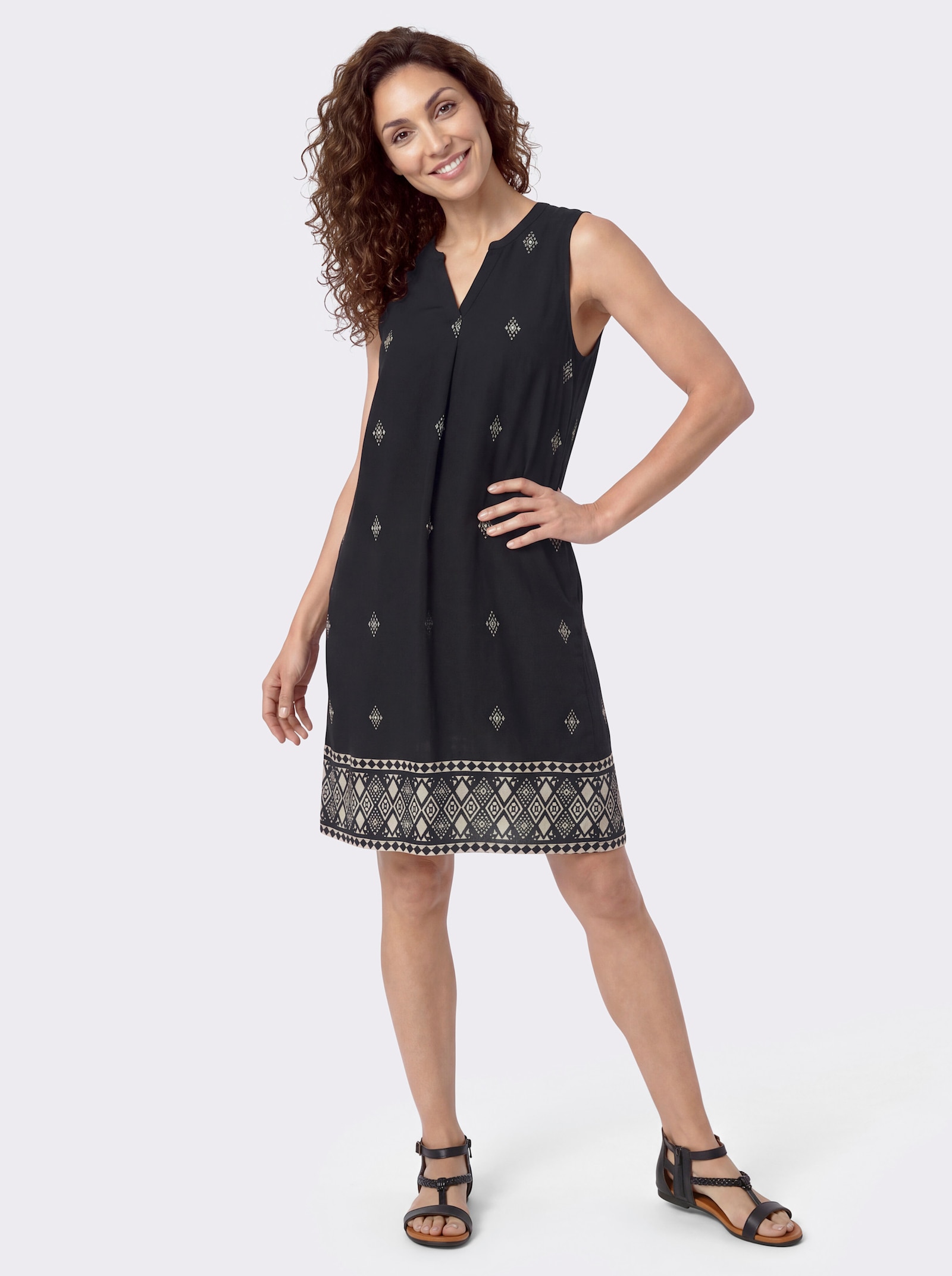 Druckkleid aus reiner Viskose - schwarz-elfenbein-bedruckt