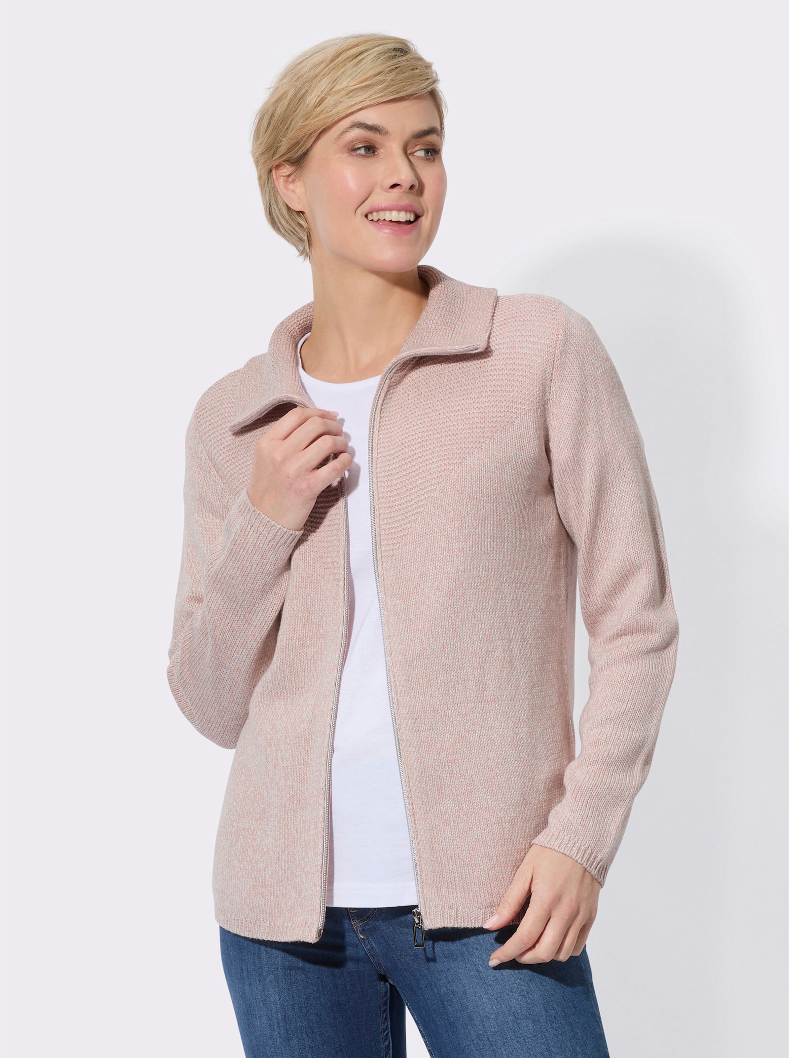 Strickjacke - puder-hellgrau-meliert