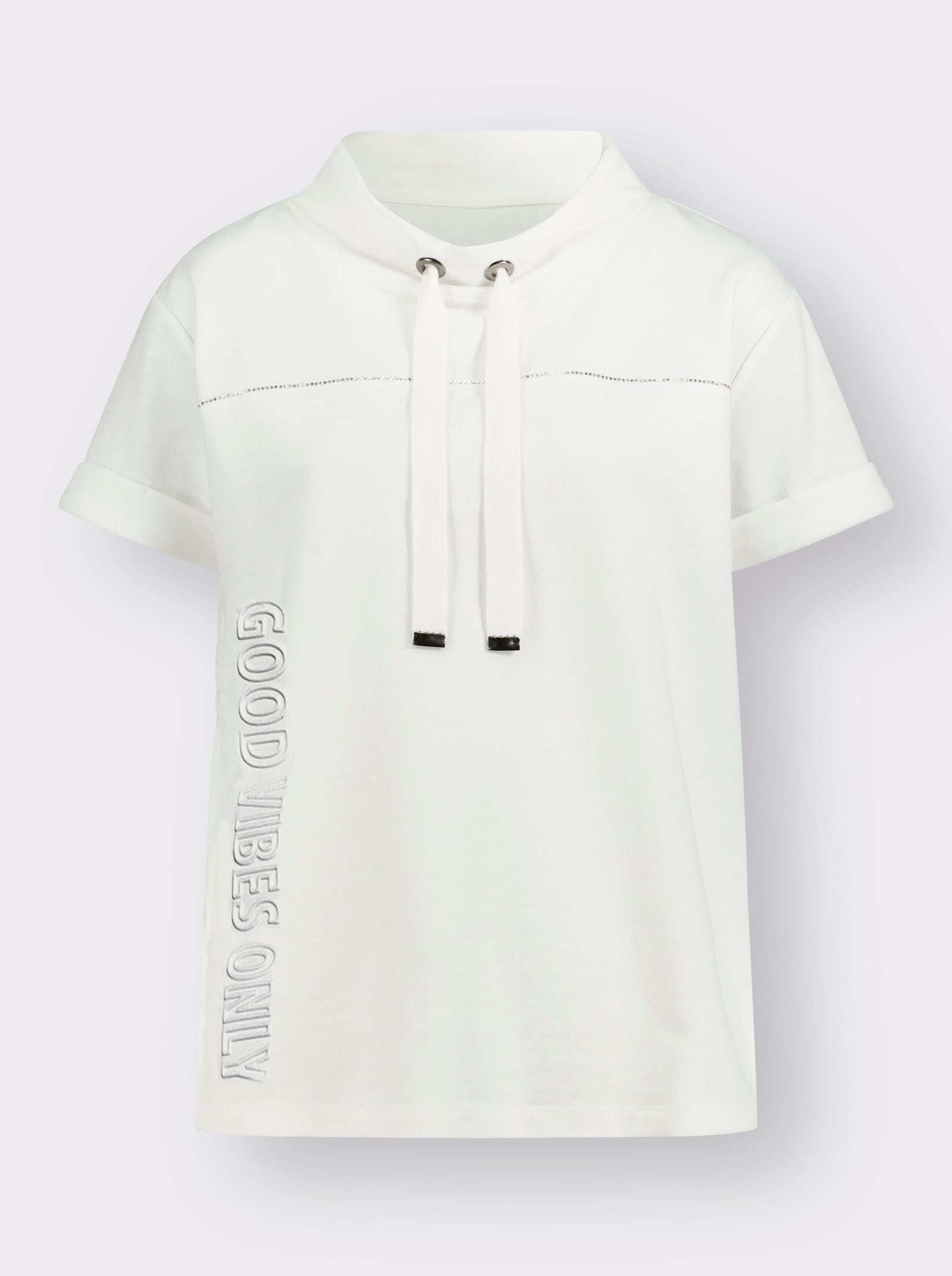 Stehkragenshirt mit kurzen Ärmeln - ecru