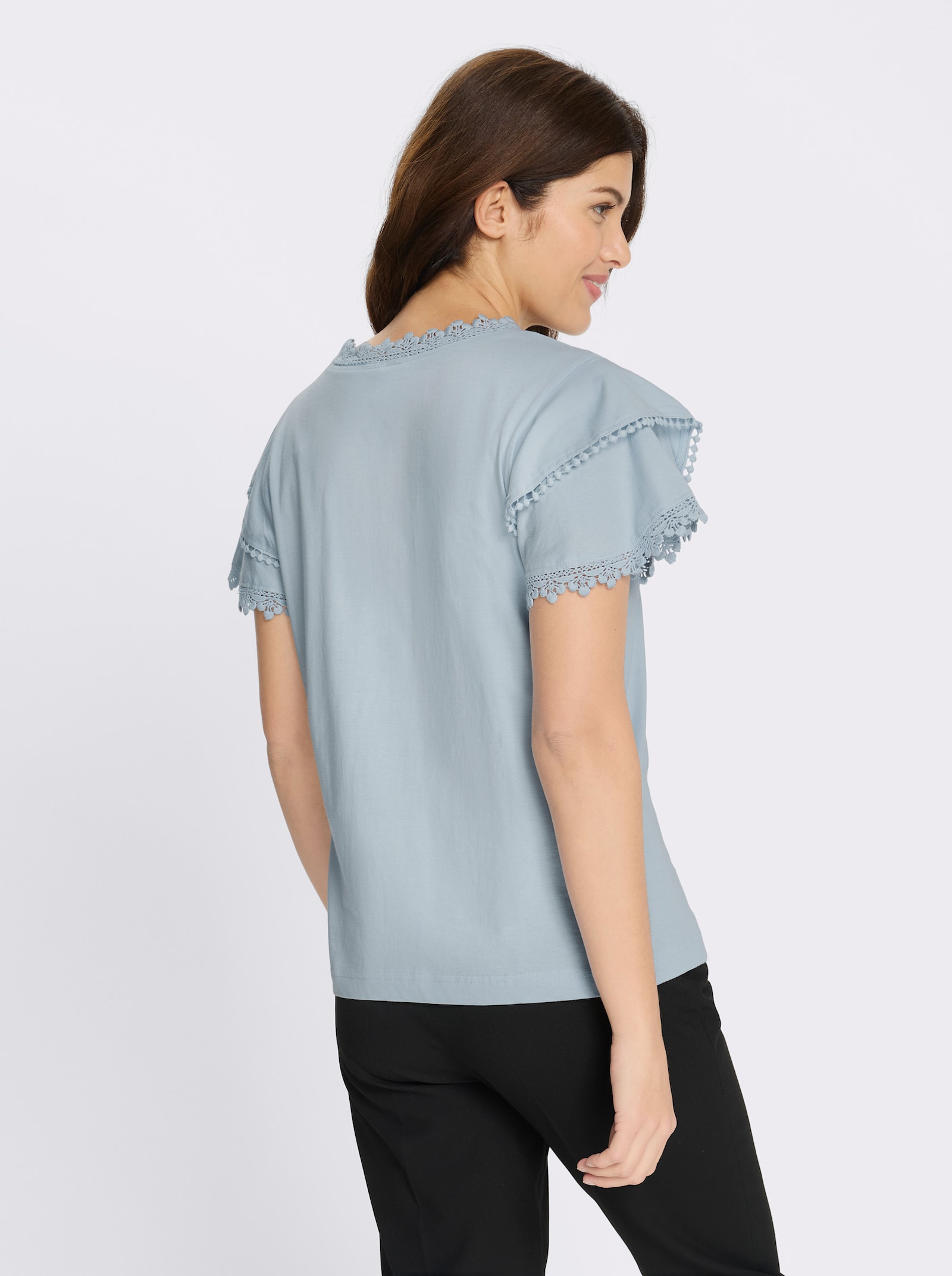 V-Shirt mit Spitzen-Details - hellblau