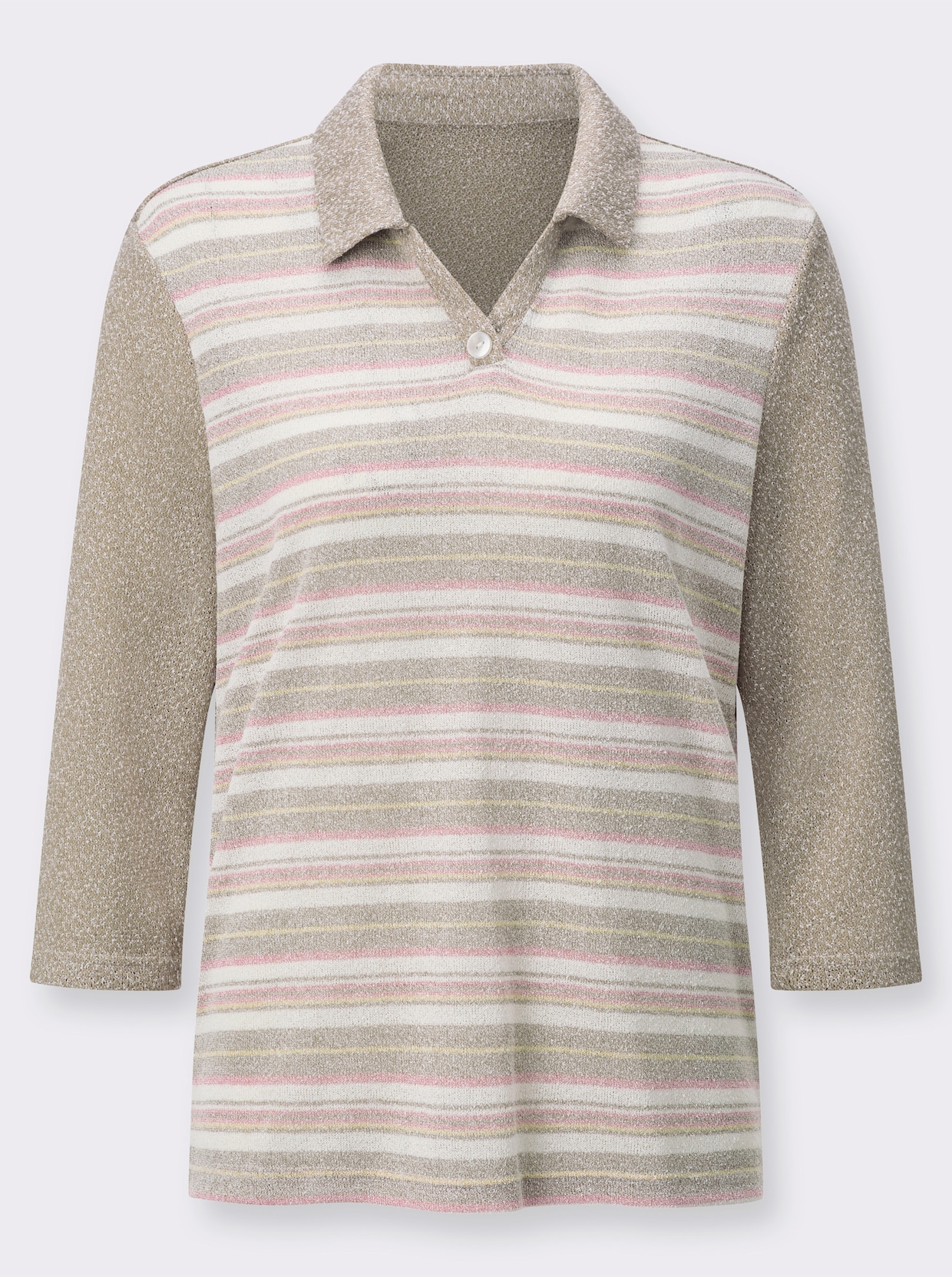 Poloshirt - sesam/flamingo gestreept