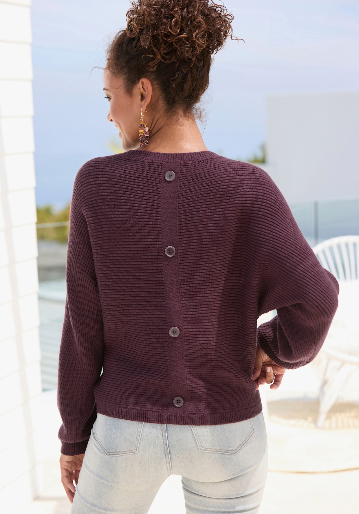 LASCANA Pullover met ronde hals - prune/bordeaux