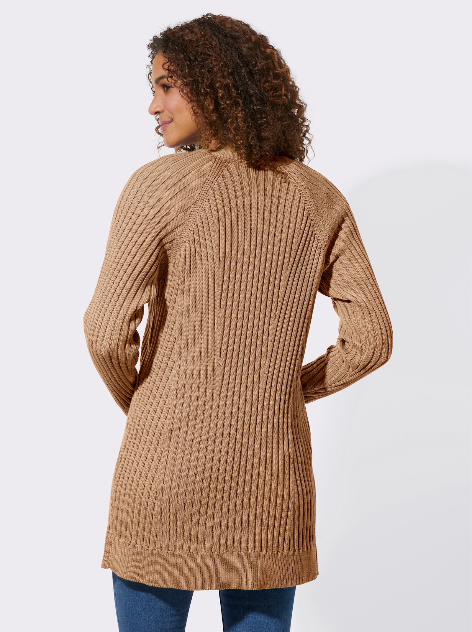 Longstrickjacke in Ripp-Optik - camel