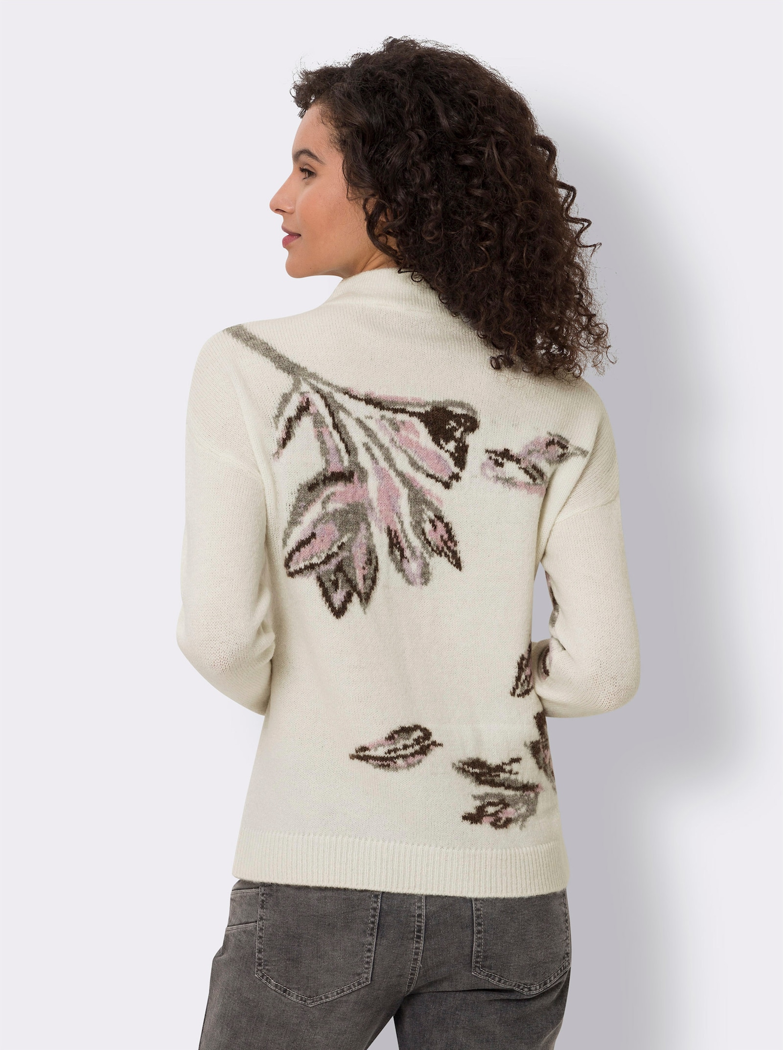 heine Jacquard-Pullover mit Rippbündchen - ecru-steingrau-gemustert