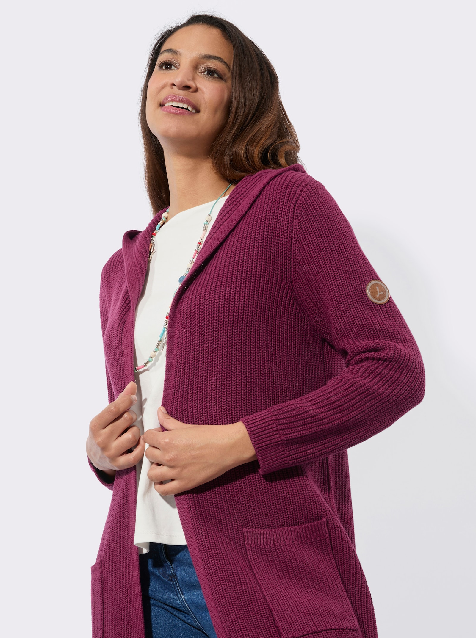 Strickmantel in offener Form - bordeaux