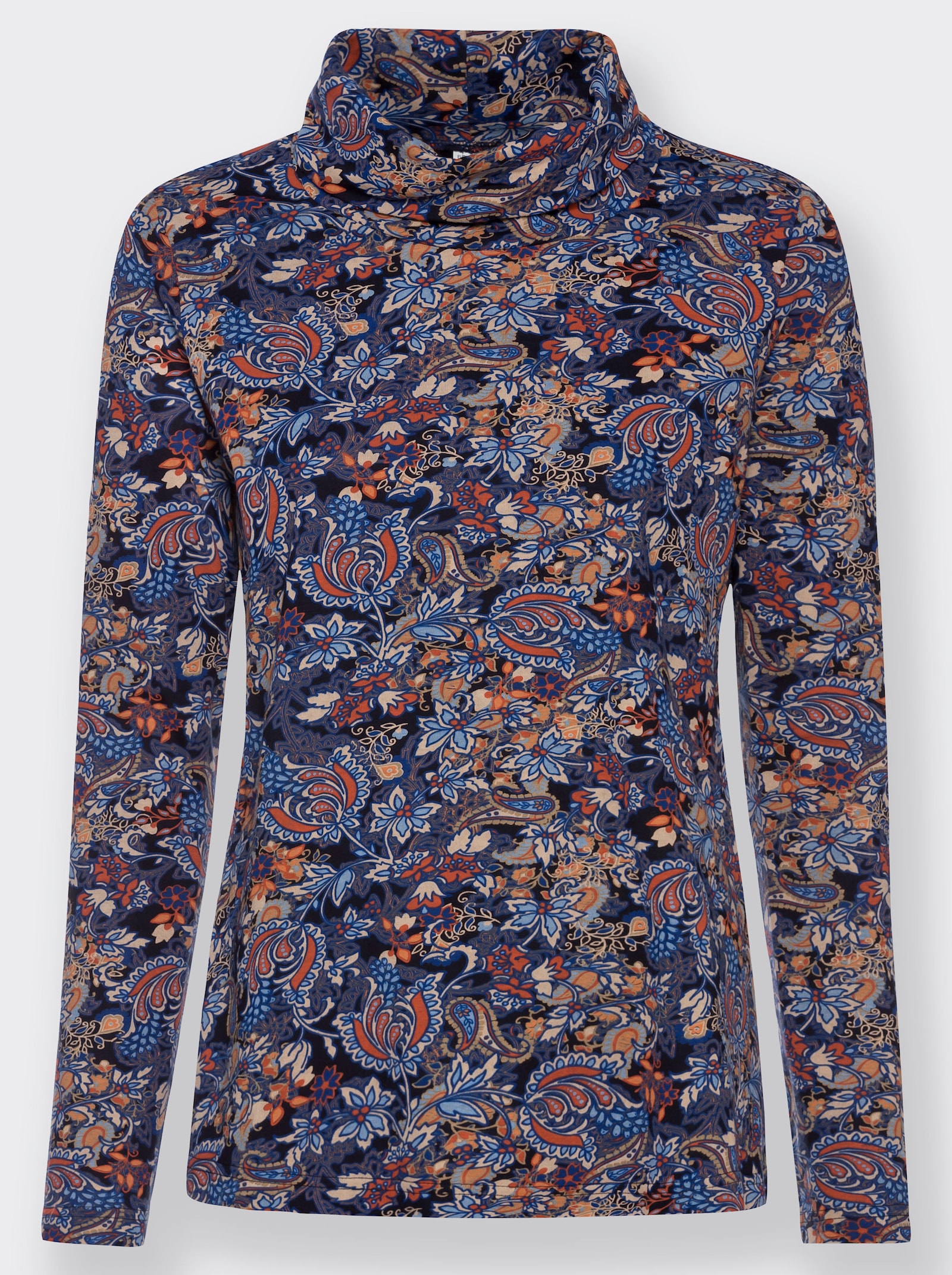 Rollkragenshirt im floralen Druckmuster - marine-terra-bedruckt