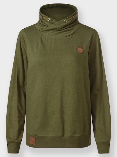 Sweatshirt mit überlappendem Stehkragen - oliv