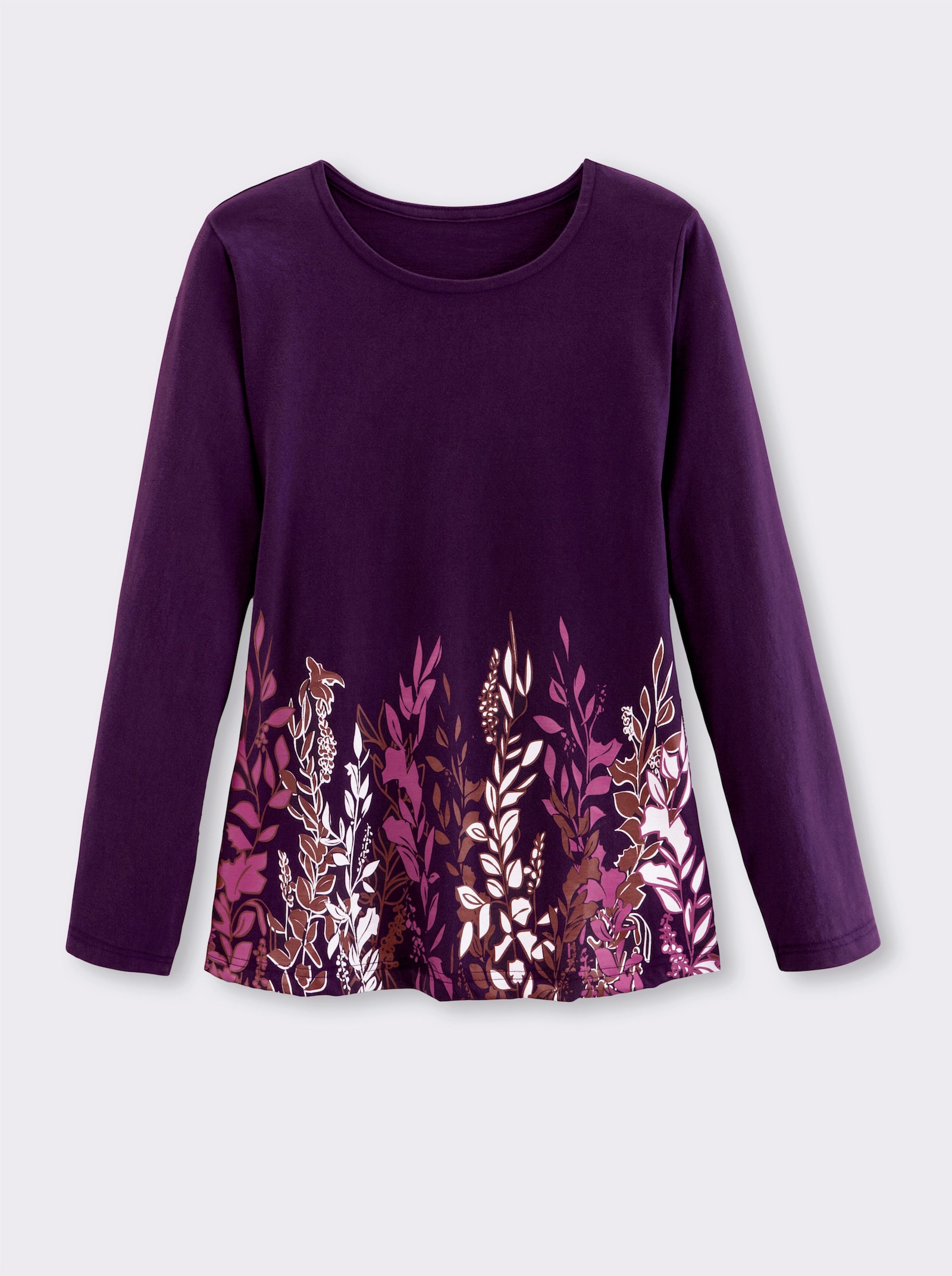 Langarmshirt mit Bordüren-Druck - traube