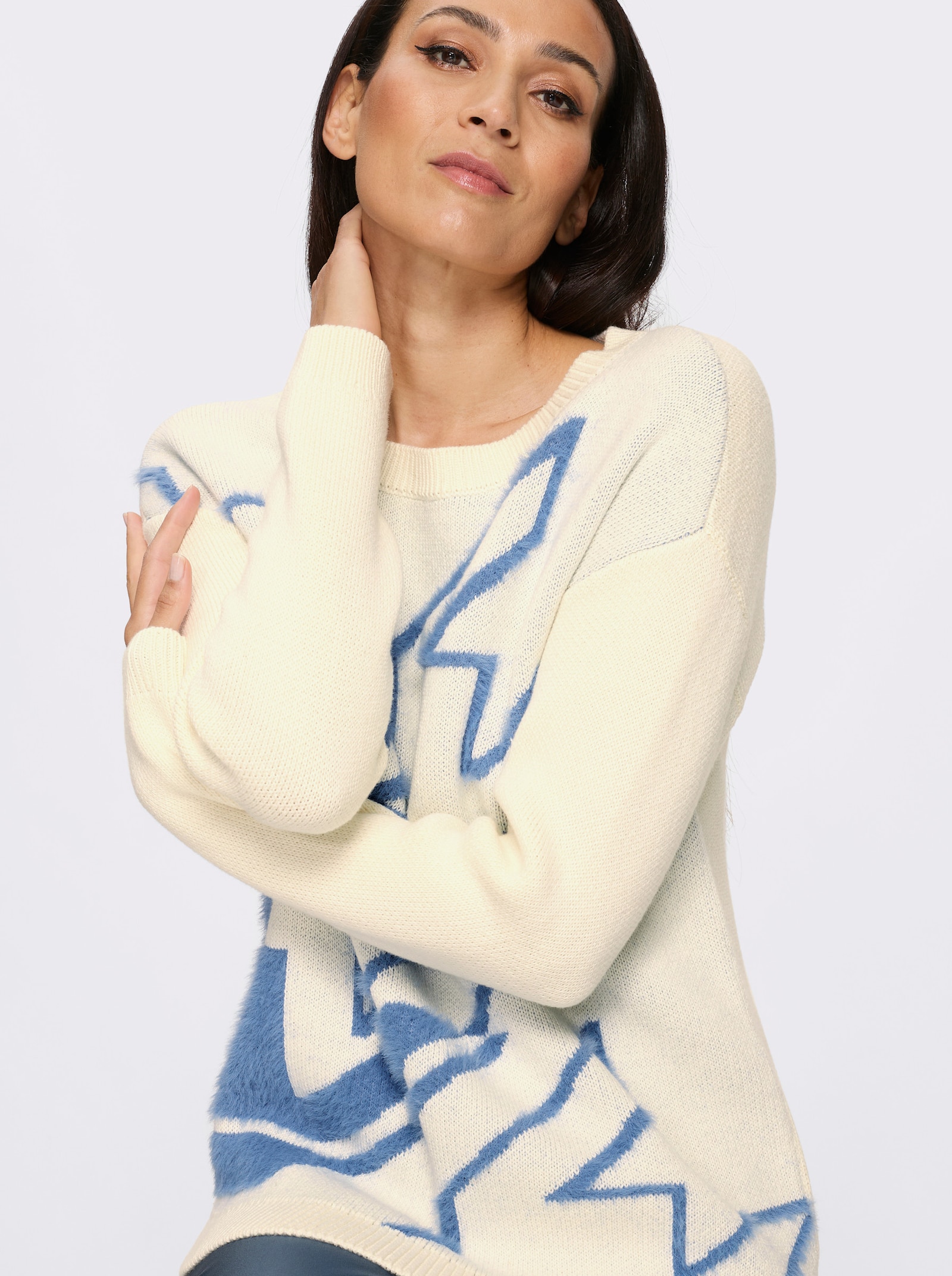 heine Langarm-Pullover Mit Flauschgarn - mittelblau-champagner-gemustert