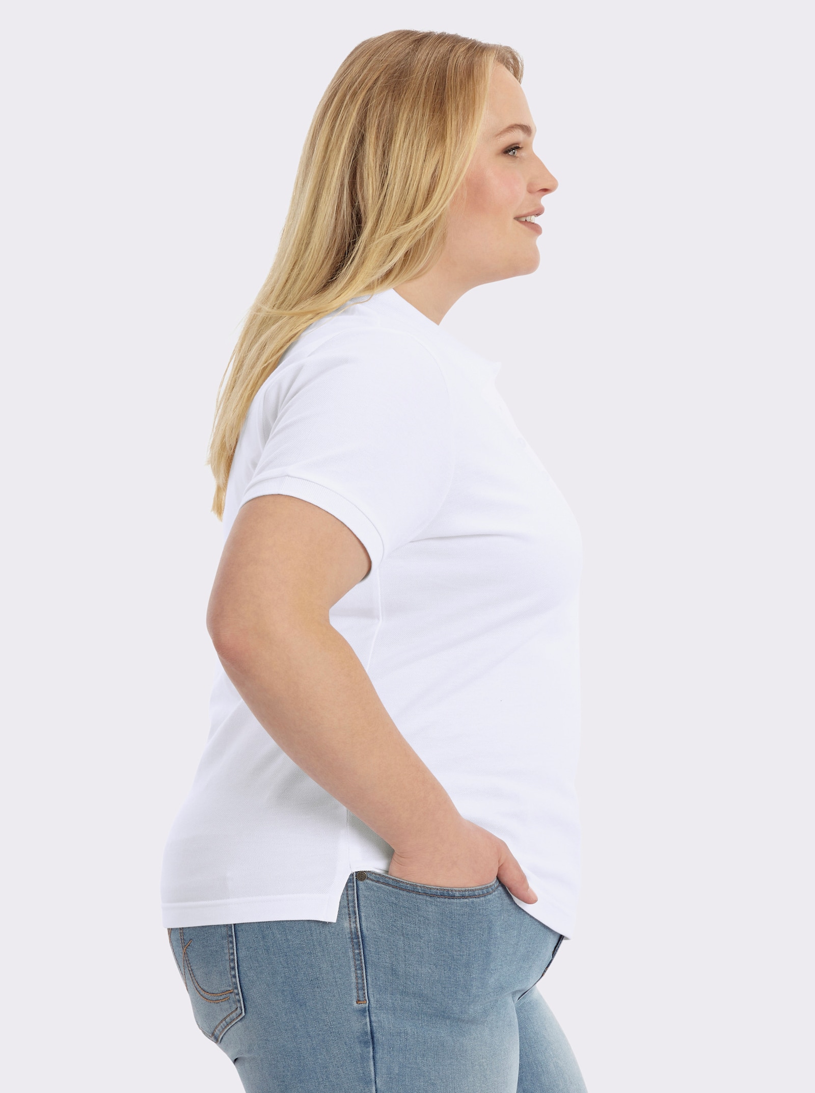 Poloshirt mit Seitenschlitzen - weiß