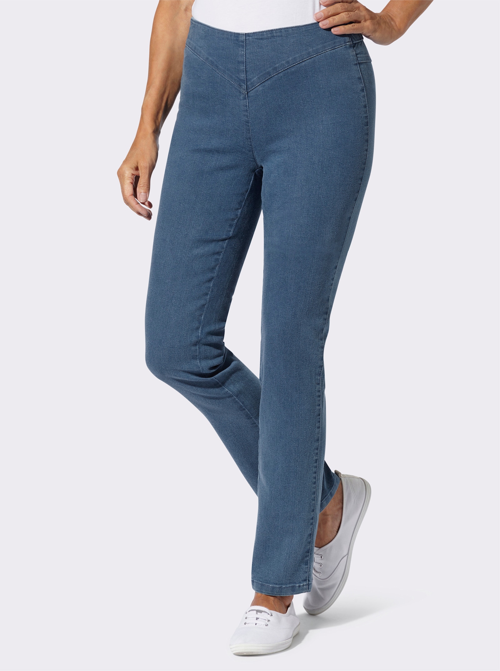 Gerade Jeans mit v-förmiger Passe vorne - blue-bleached