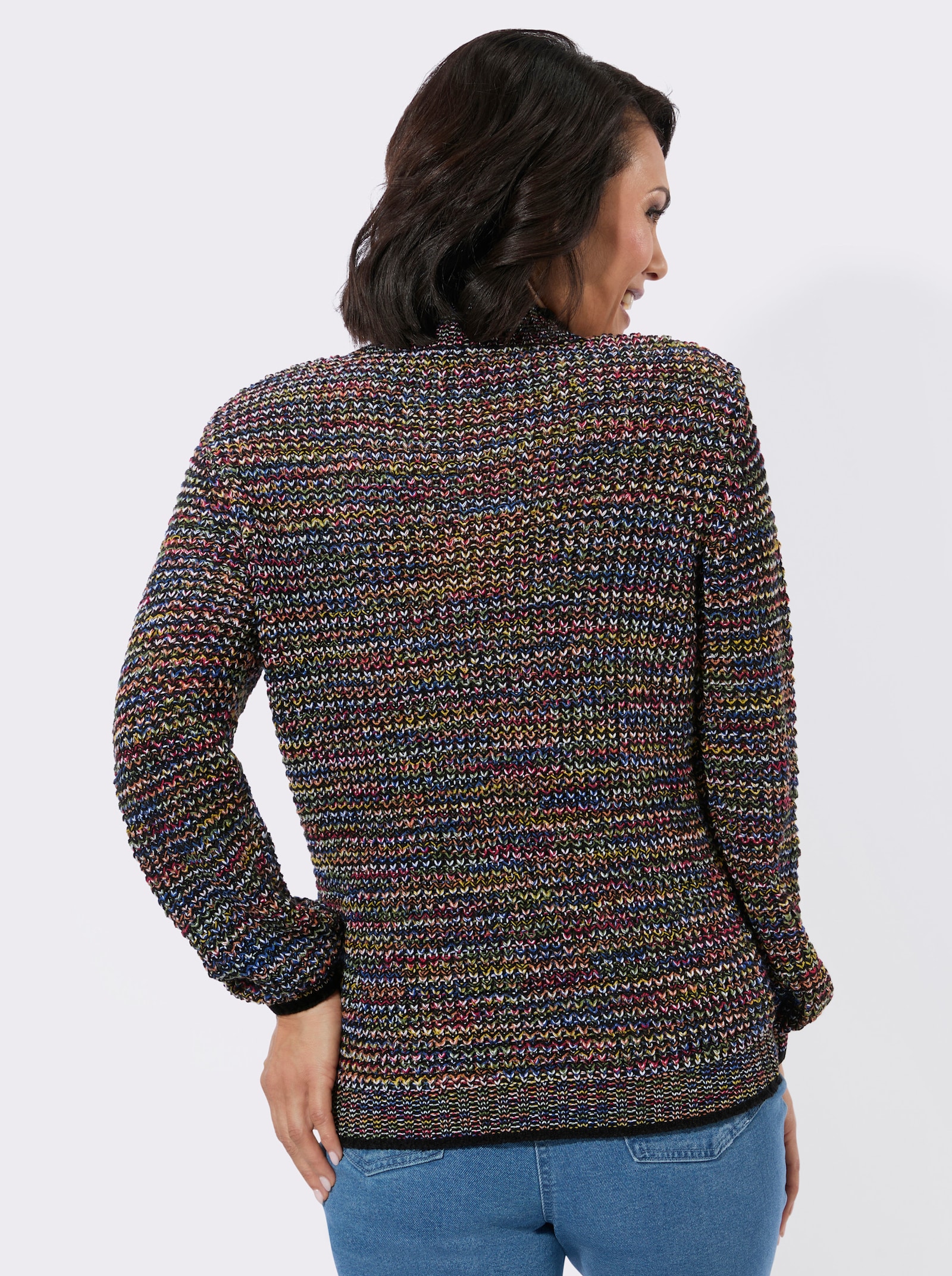 Stehkragenpullover mit kurzem Reißverschluss - rot-schwarz-gemustert