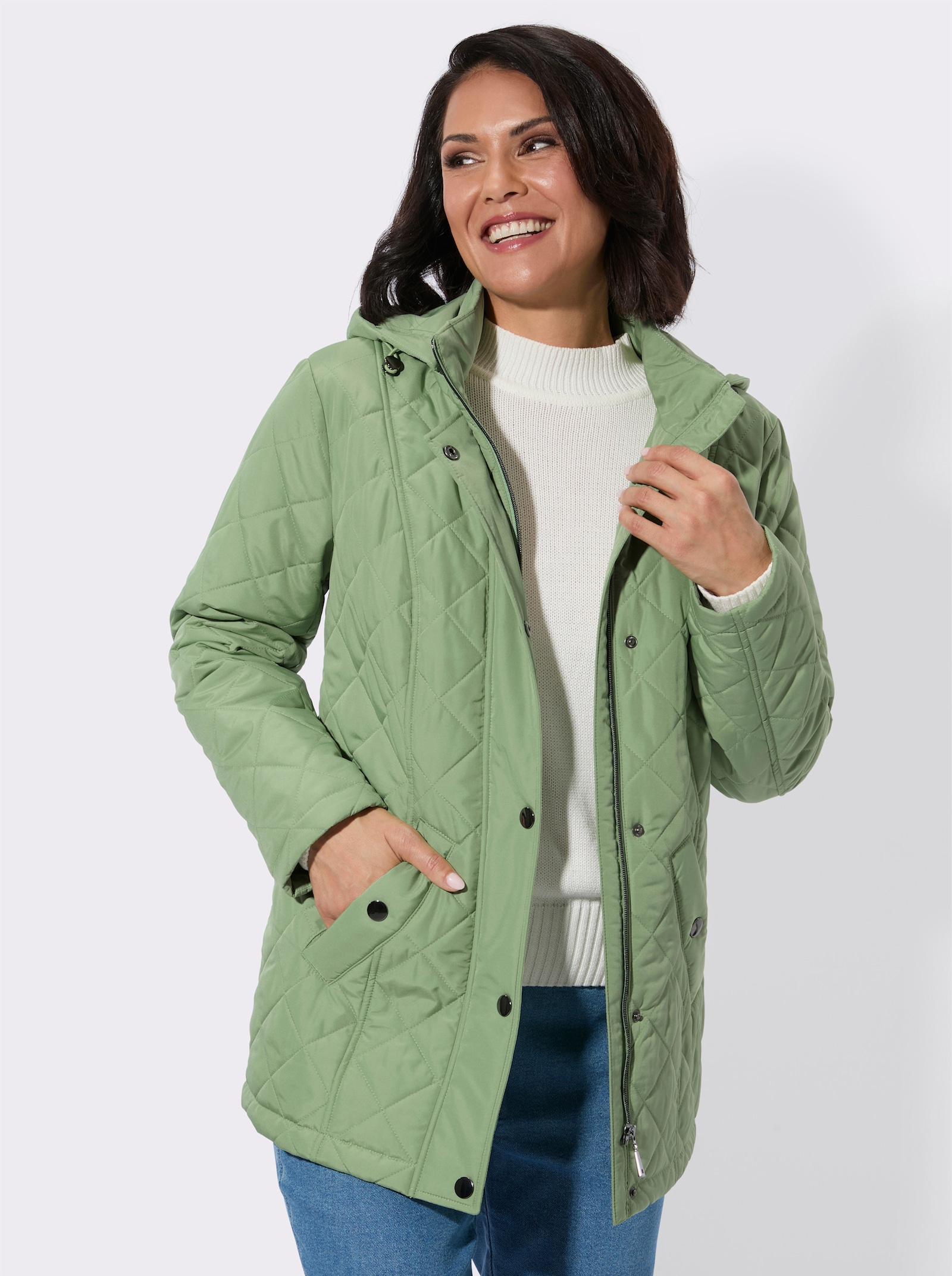 Steppjacke mit Druckknopf-Taschen - eucalyptus