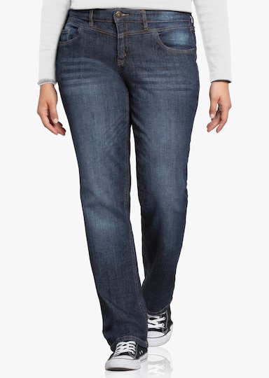 sheego Gerade Jeans mit Used-Effekten - dark blue denim