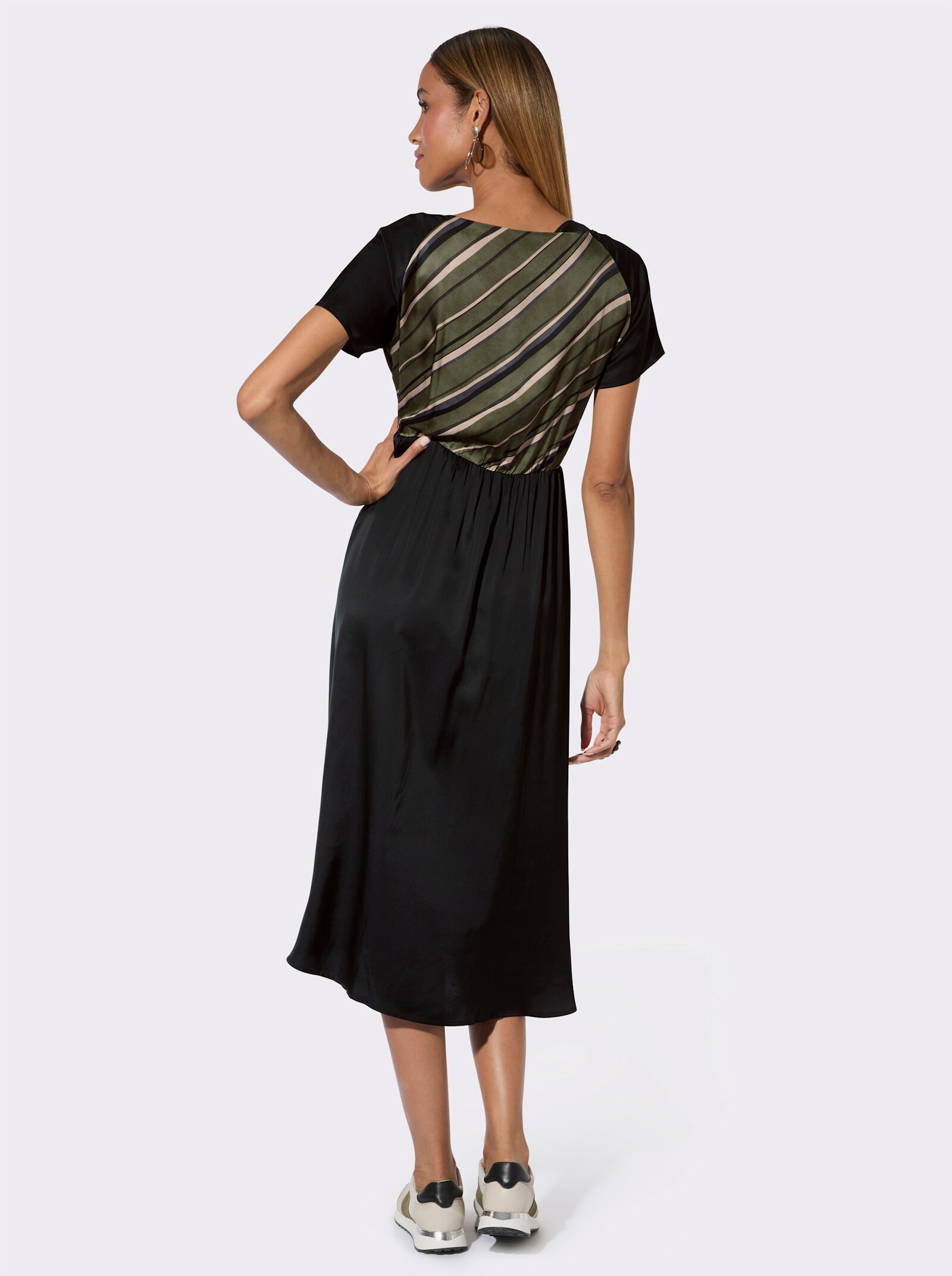 Webkleid mit Reißverschluss hinten - khaki-graphit-gestreift