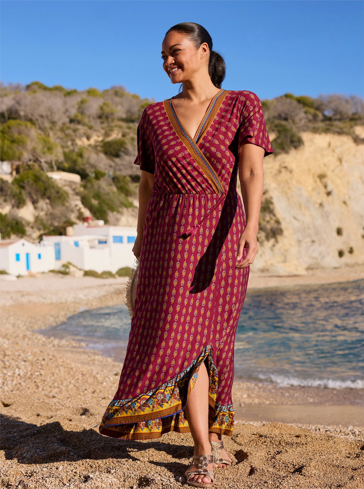 sheego Druckkleid in Wickeloptik - bordeaux-burgund-bedruckt