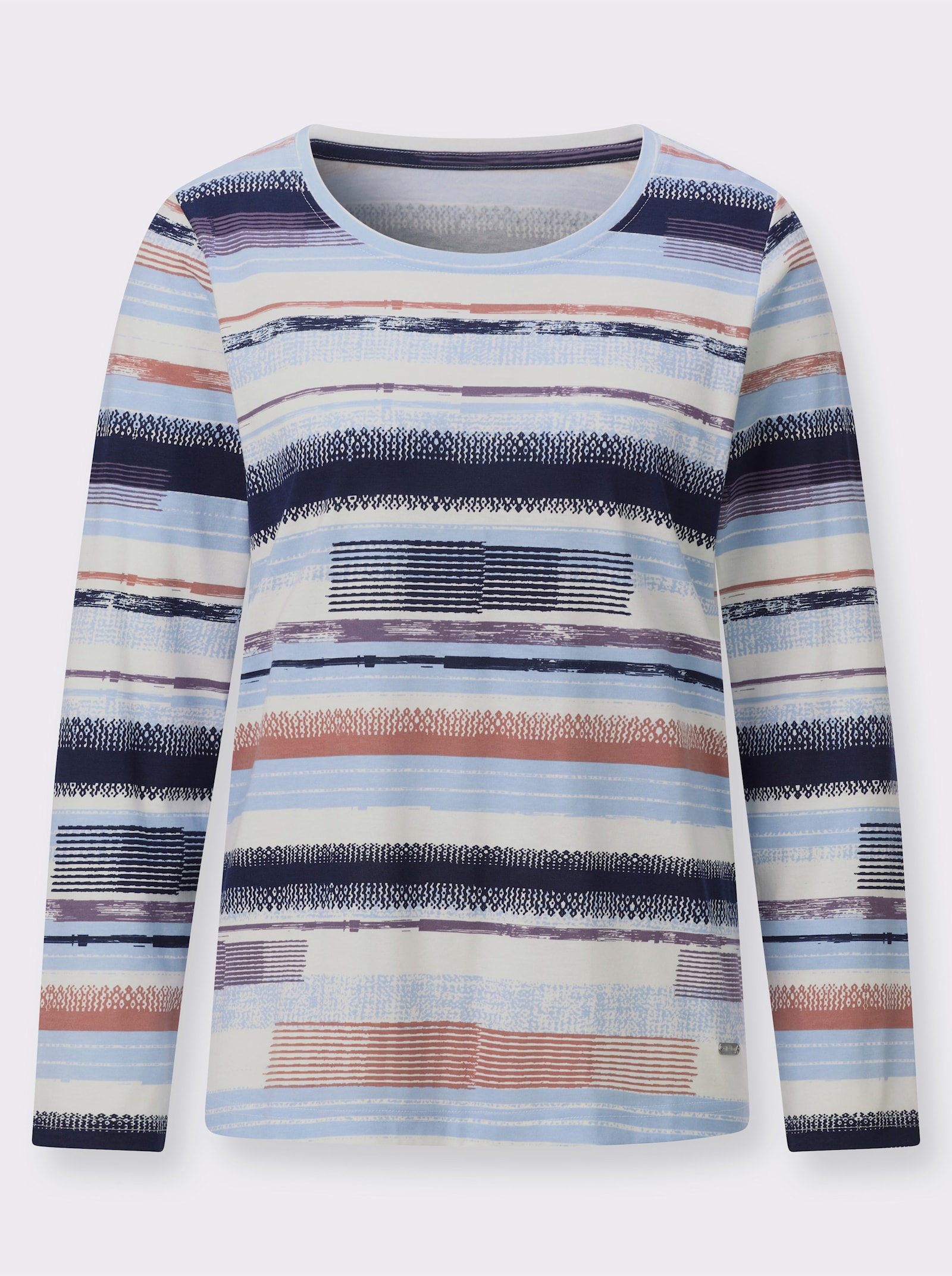 Rundhalsshirt im weichen Material-Mix - rosenholz-ecru-bedruckt