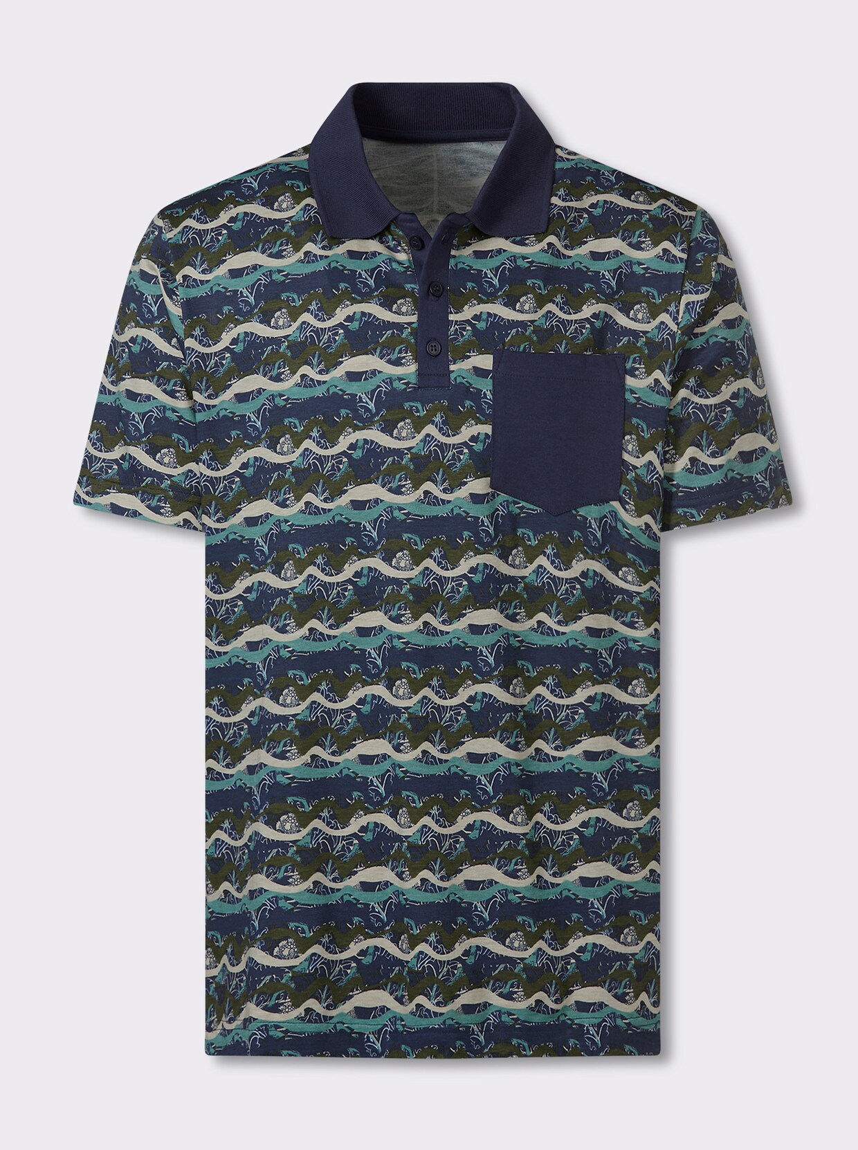 Marco Donati Kurzarmshirt - marine-jade-gemustert