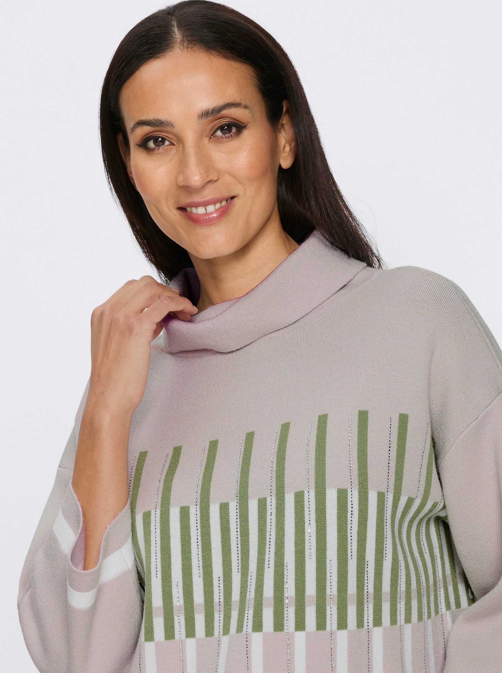 heine 3/4 Arm-Pullover mit Grafik-Muster - hellgrau-eucalyptus-gemustert