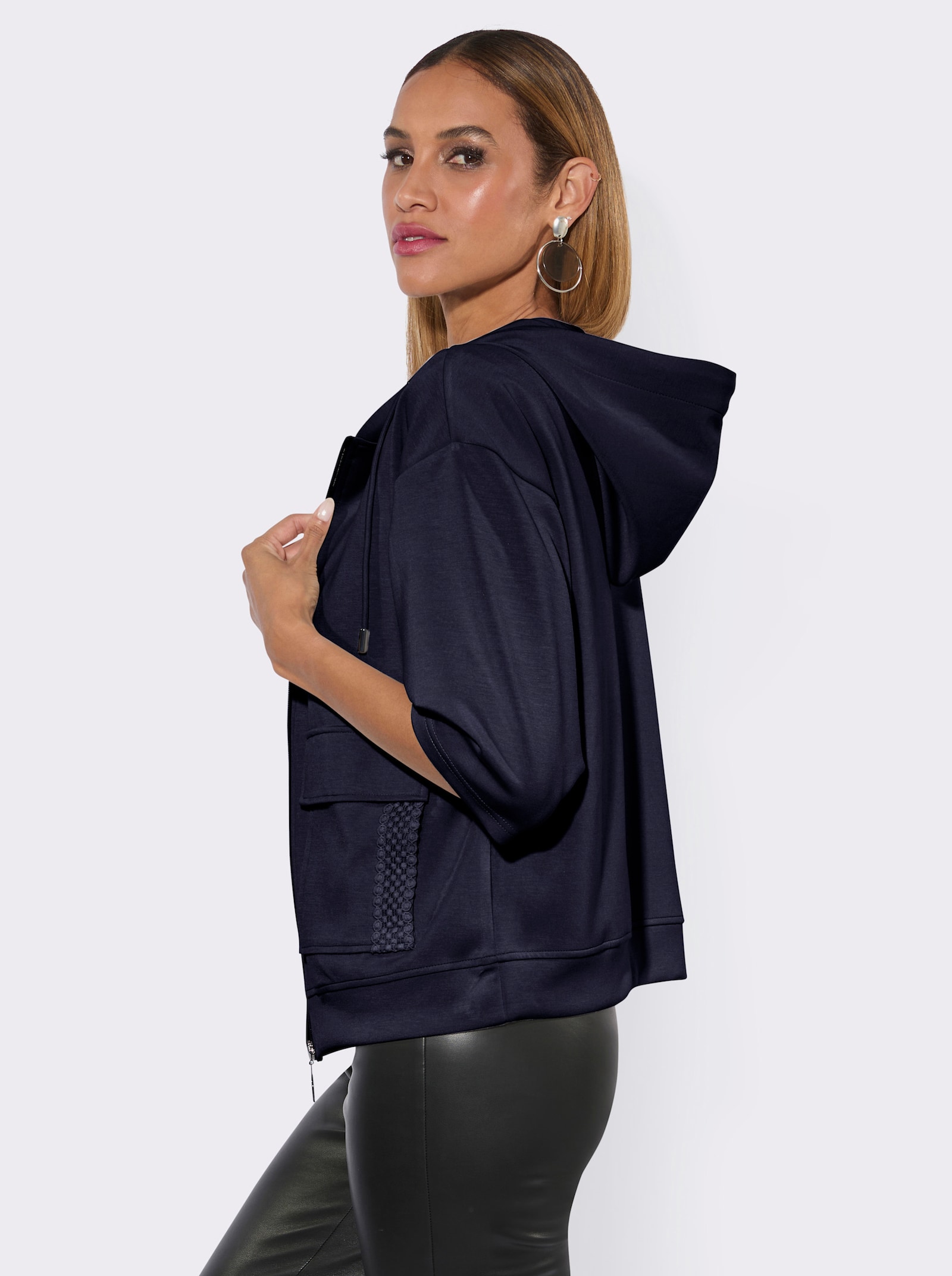 Sweatjacke mit Spitzen-Verzierung - marine
