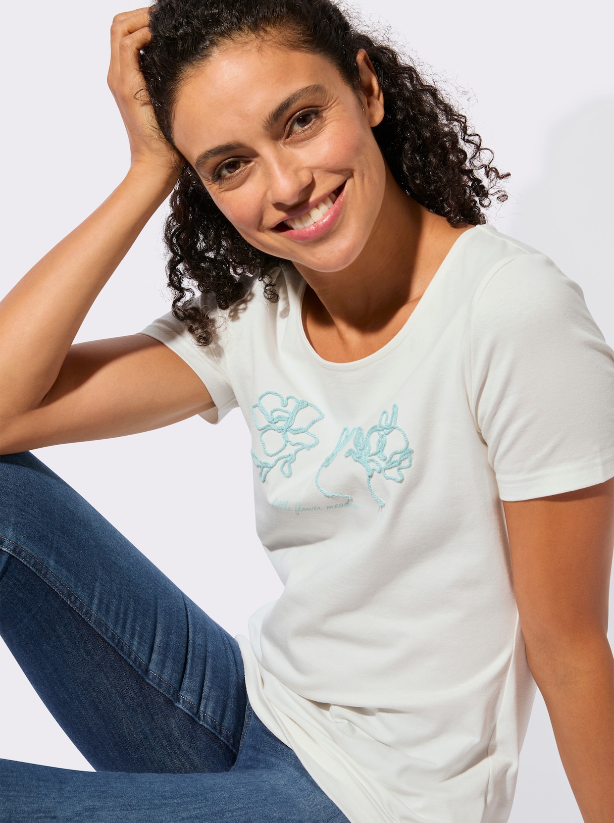 Kurzarmshirt - ecru-mint