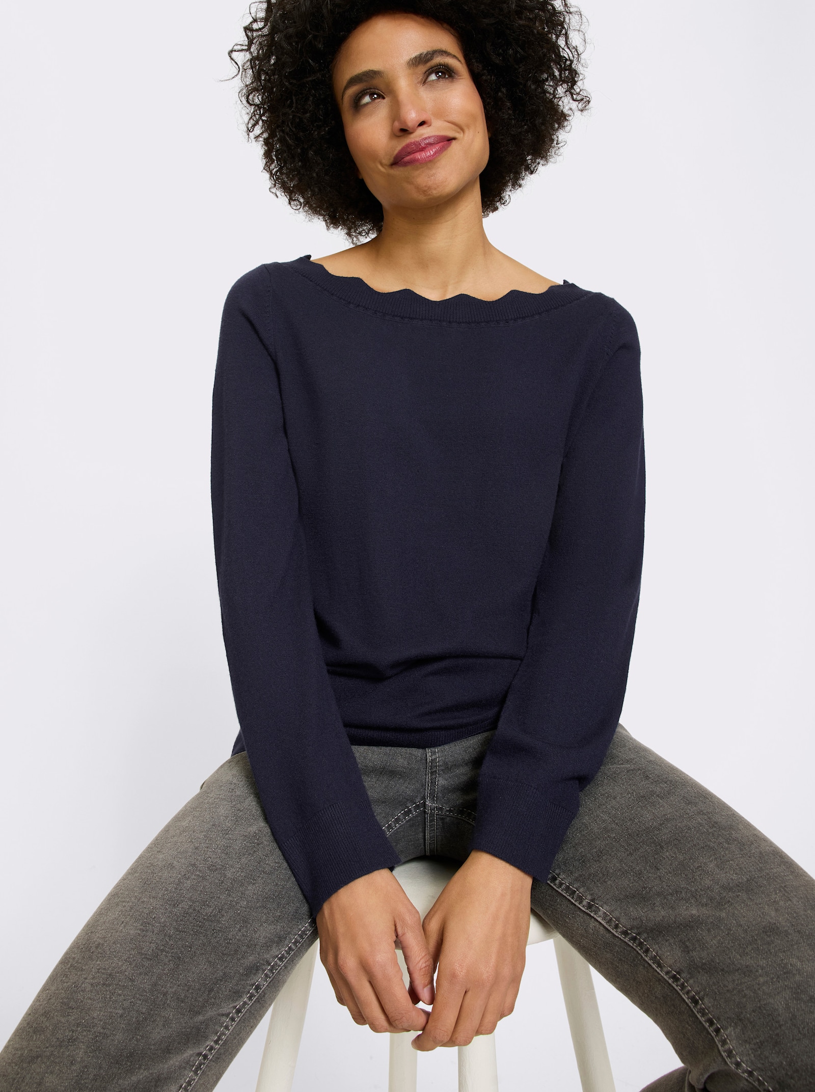 heine Feinstrickpullover mit Wellenkante - marine