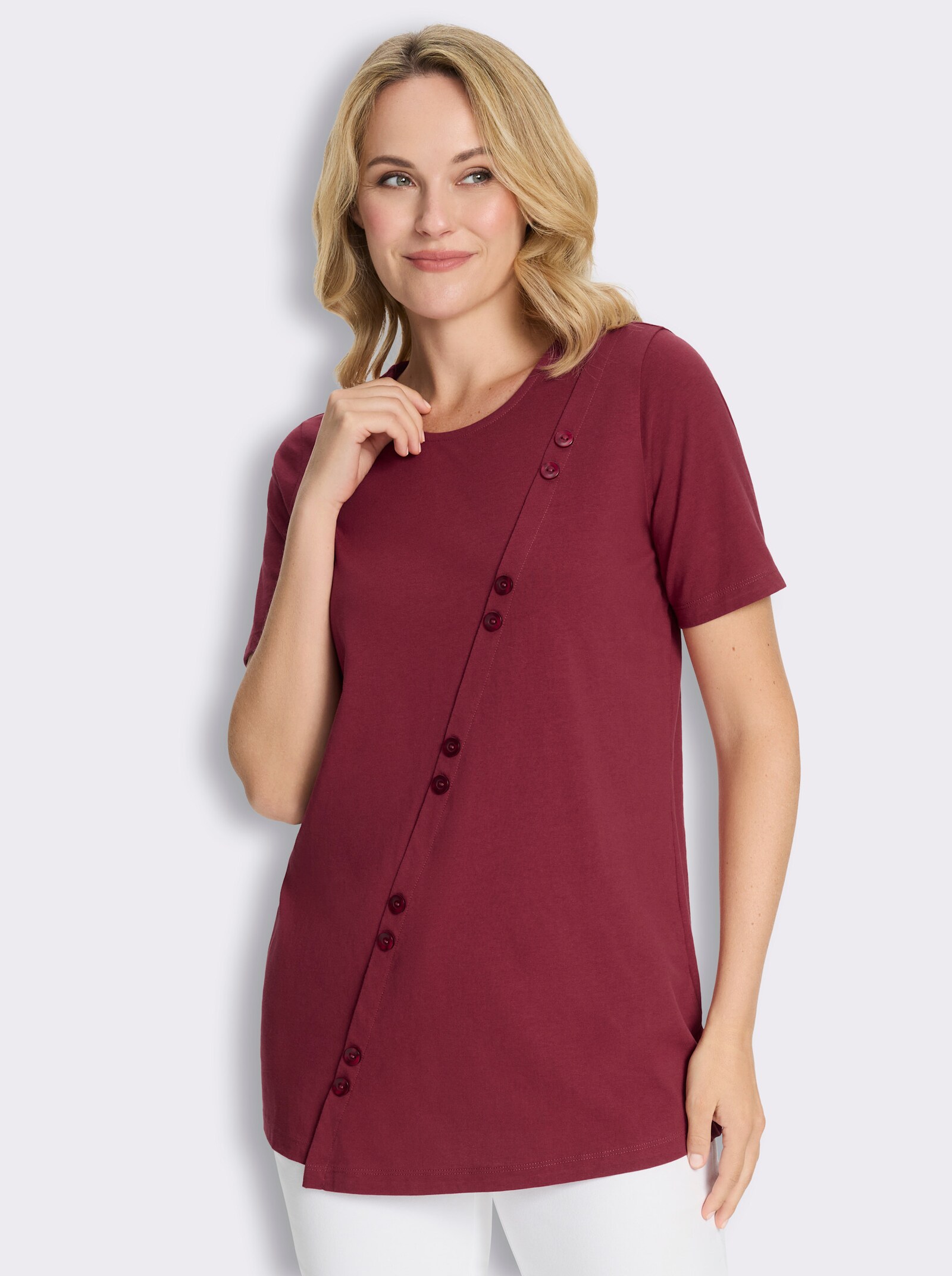 Longshirt mit Dekoknöpfen - dunkelrot