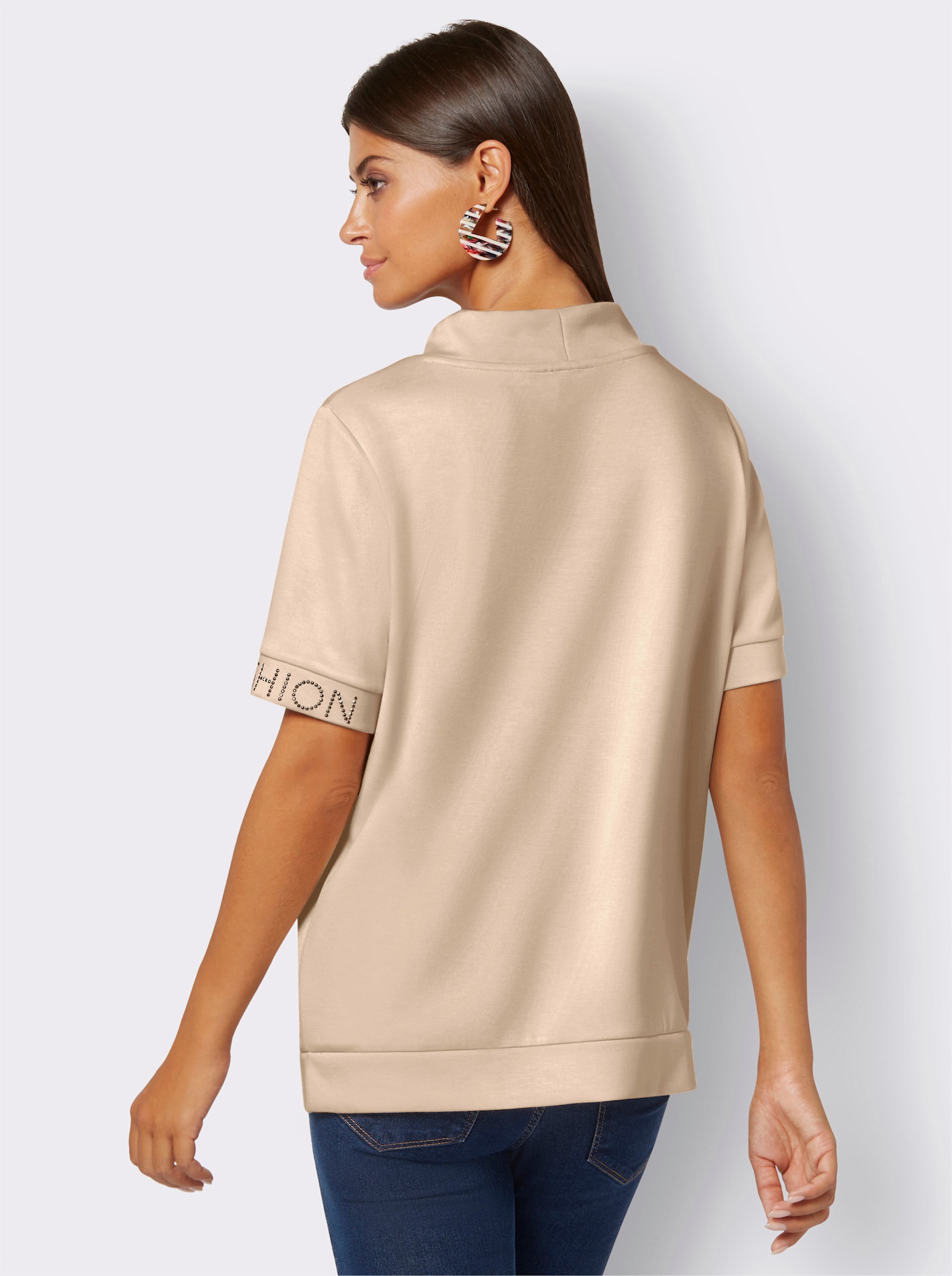 Shirt met opstaande kraag van zacht materiaal - ivoorkleur