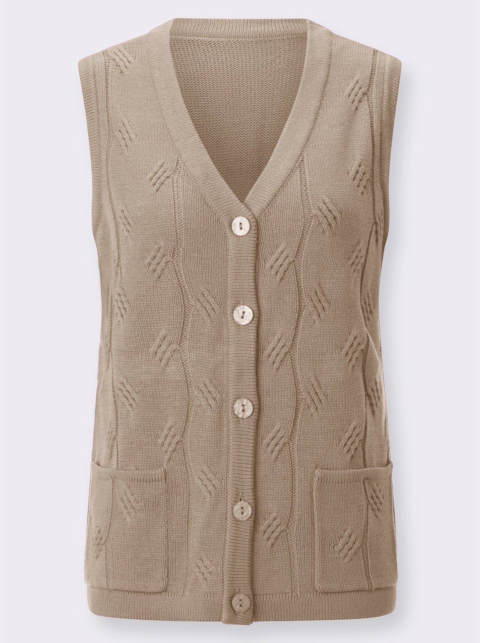 Strickweste mit Zopfmuster - sesam