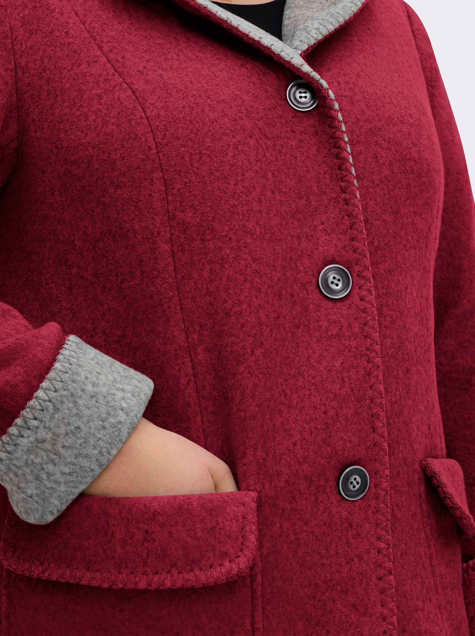 Kapuzenjacke in Woll-Optik - kirsche