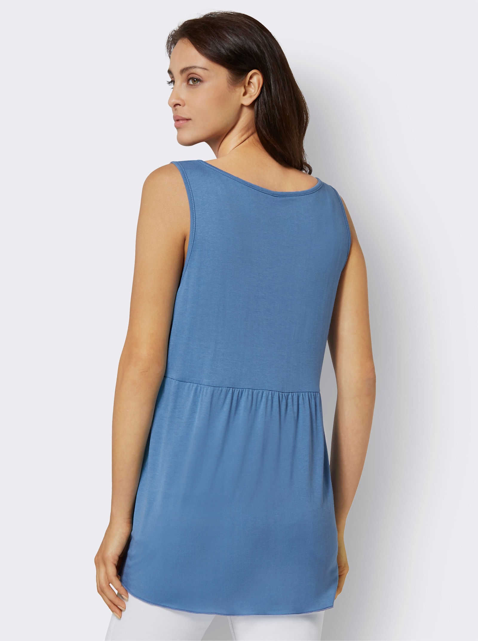 Shirttop met gehaakt kant - middenblauw