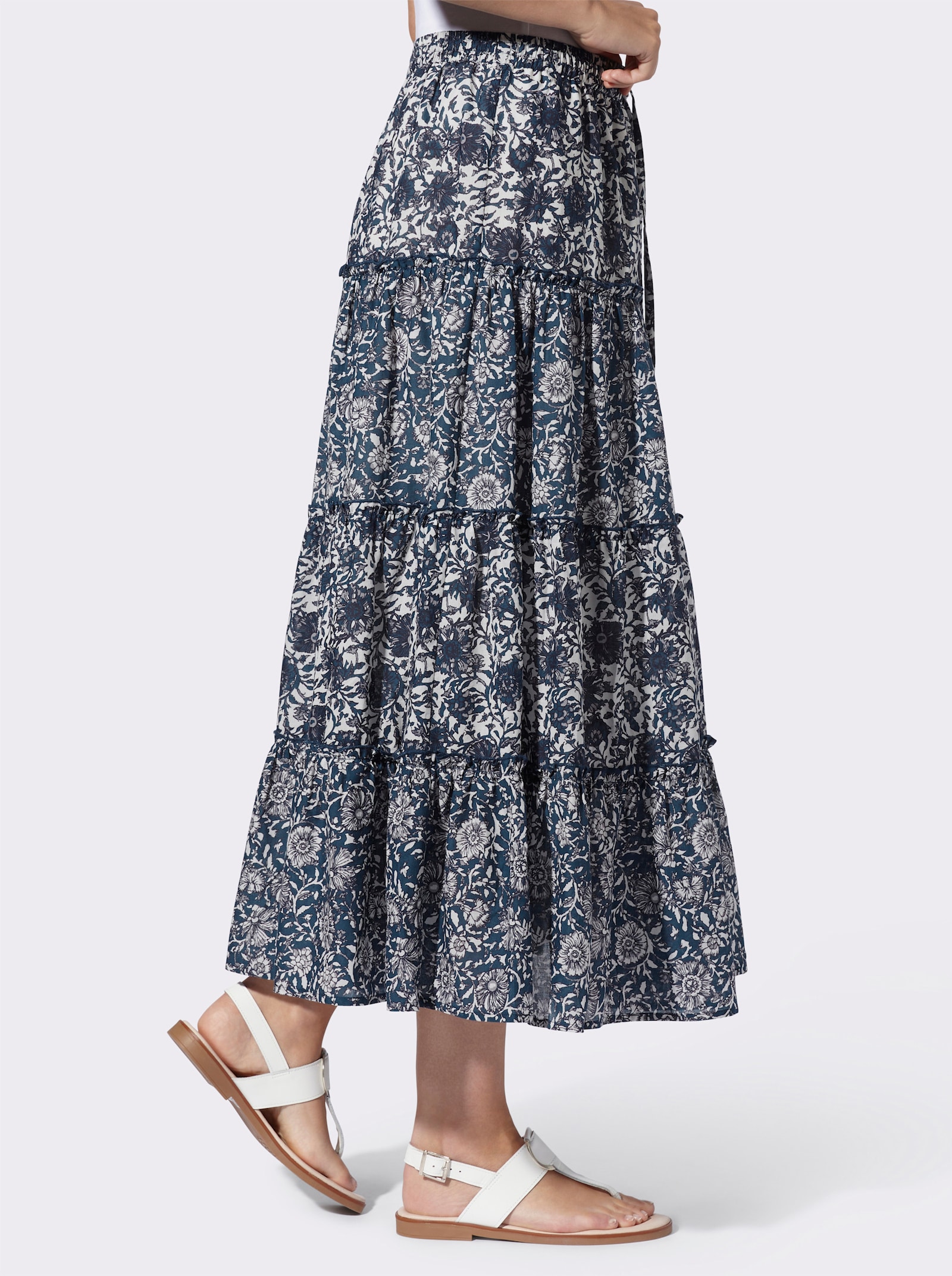 heine Schlupfrock mit Patch-Dessin - champagner-dunkelblau-bedruckt