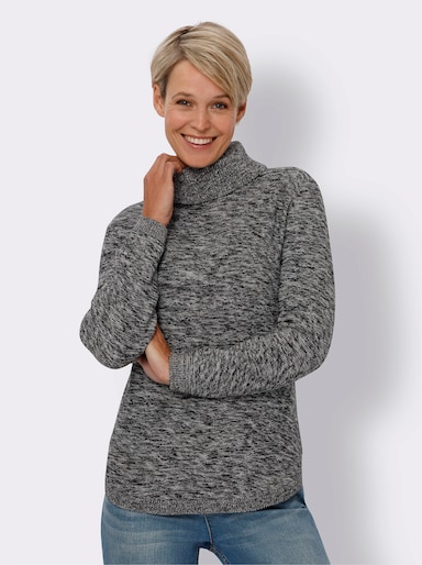 Rollkragenpullover - schwarz-ecru-meliert