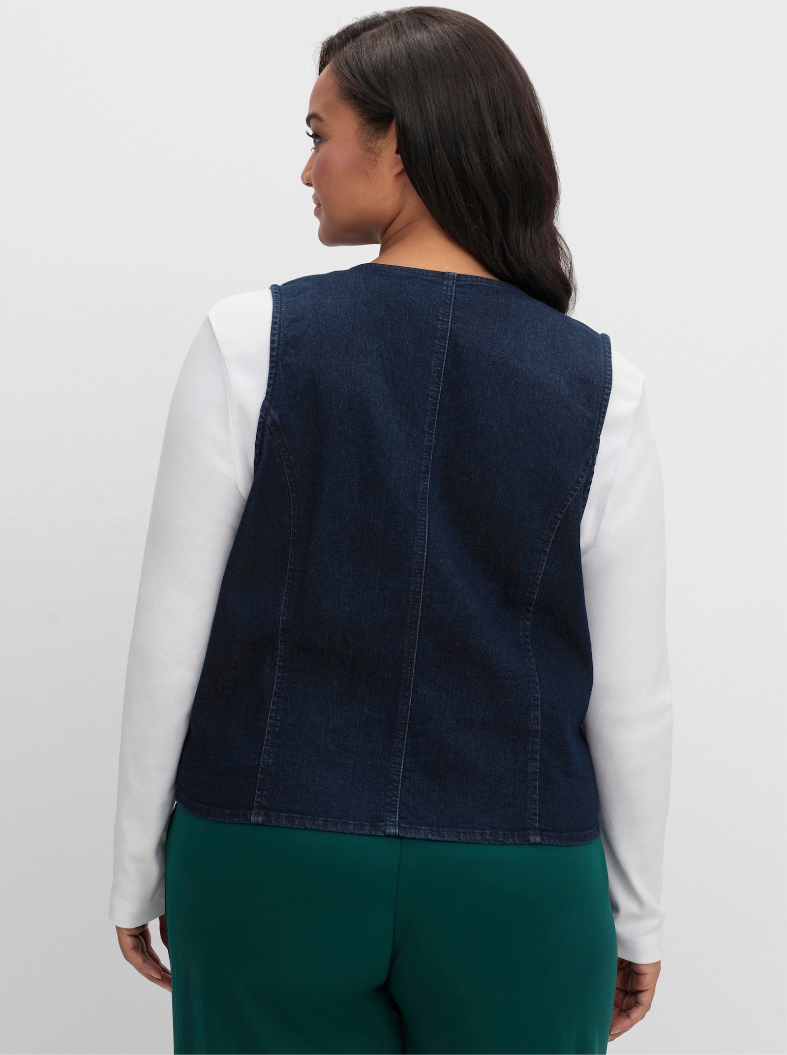 Jeansweste mit spitz zulaufendem Saum vorne - dark blue