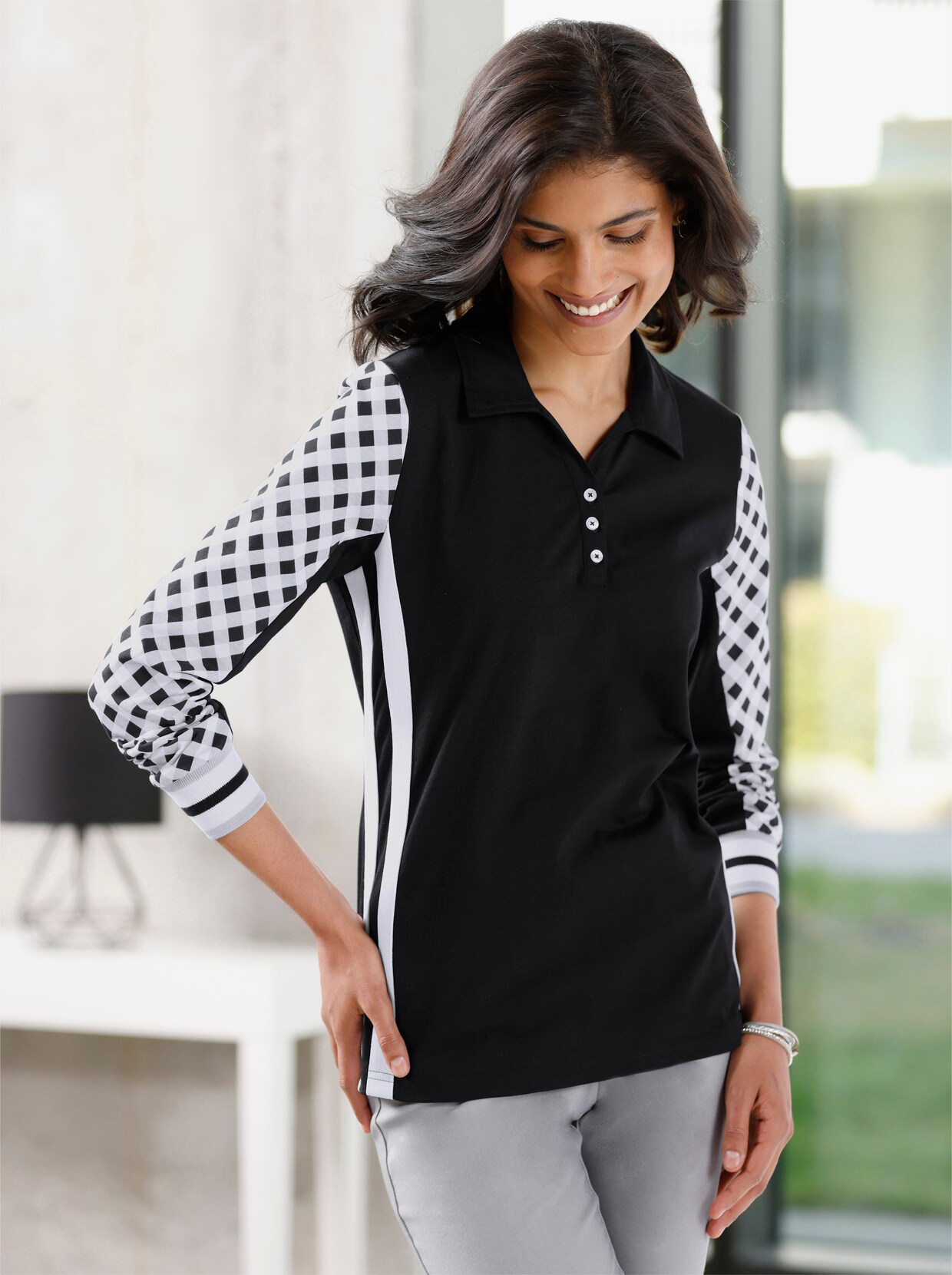 Poloshirt - zwart/wit geprint