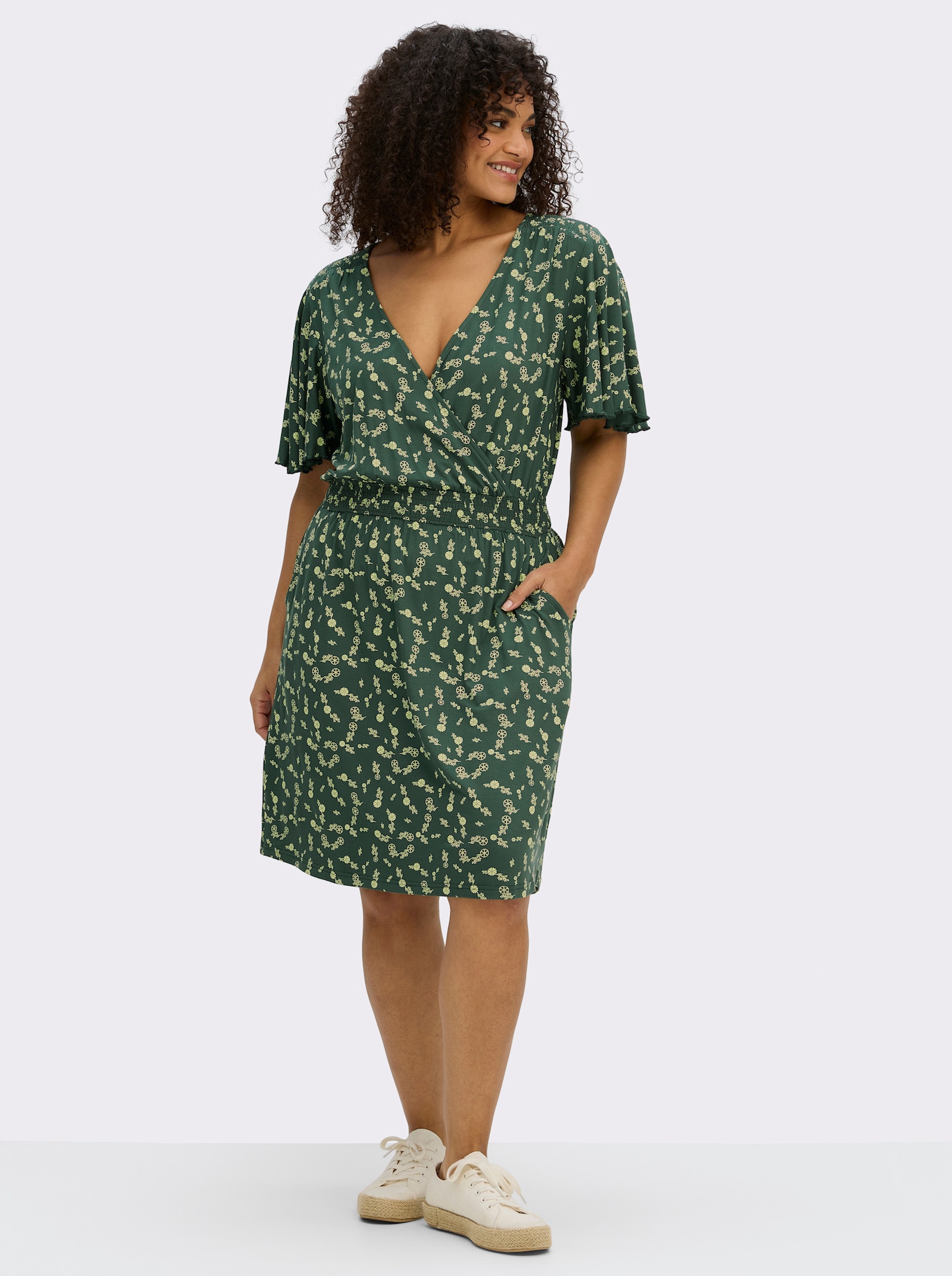 sheego Jerseykleid mit Flügelärmeln - moos-pistazie-bedruckt