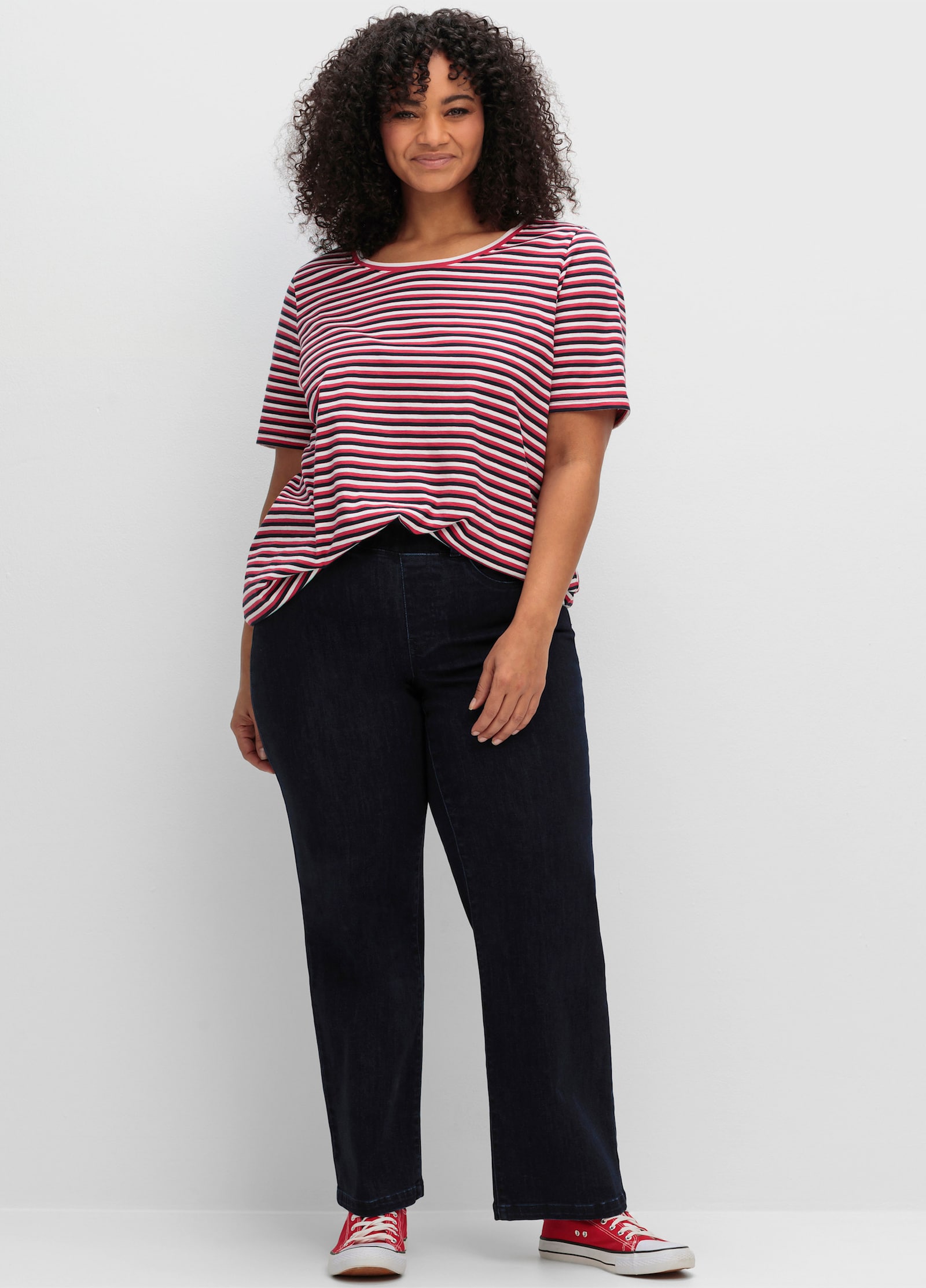 sheego Gestreept shirt met elastische band - diepblauw gestreept