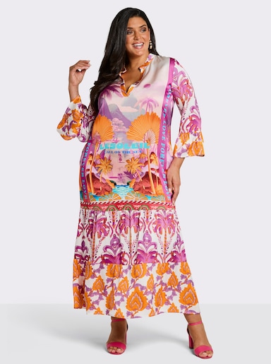 sheego loves miss goodlife Stufenkleid in Maxilänge - ecru-violett-bedruckt