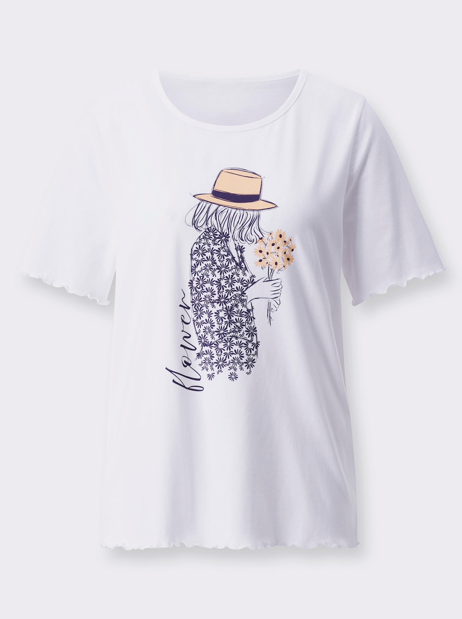 Kurzarmshirt mit Druck-Motiv - weiß-marine