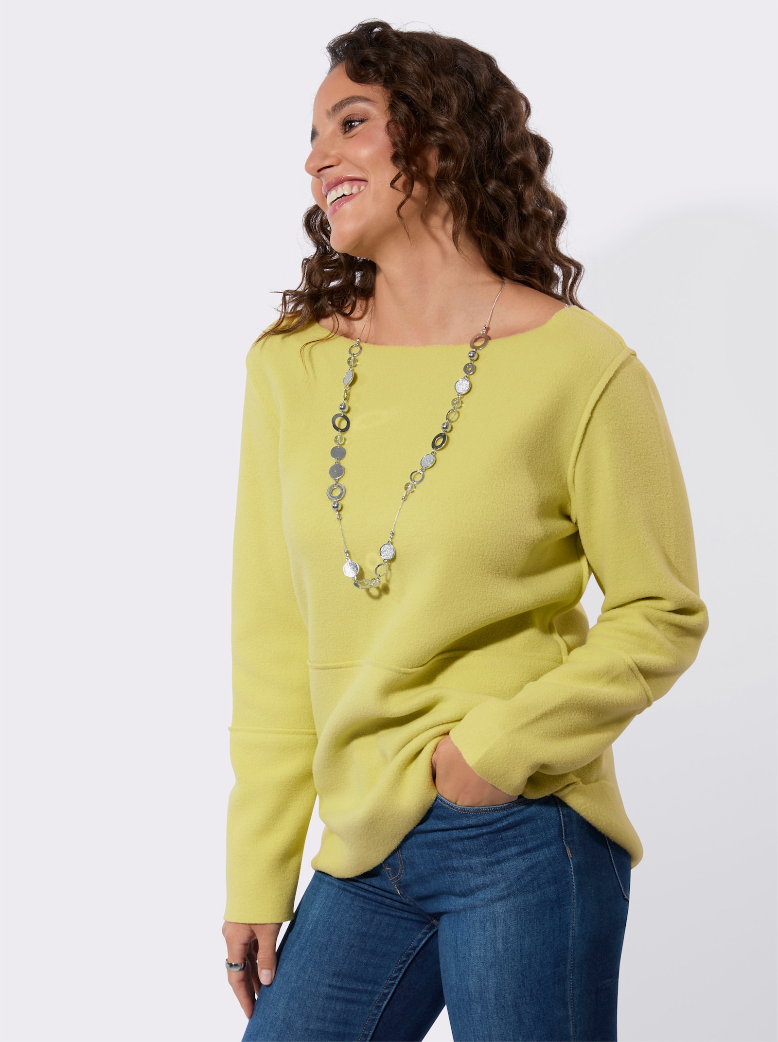 Fleeceshirt mit U-Boot-Ausschnitt - lindgrün