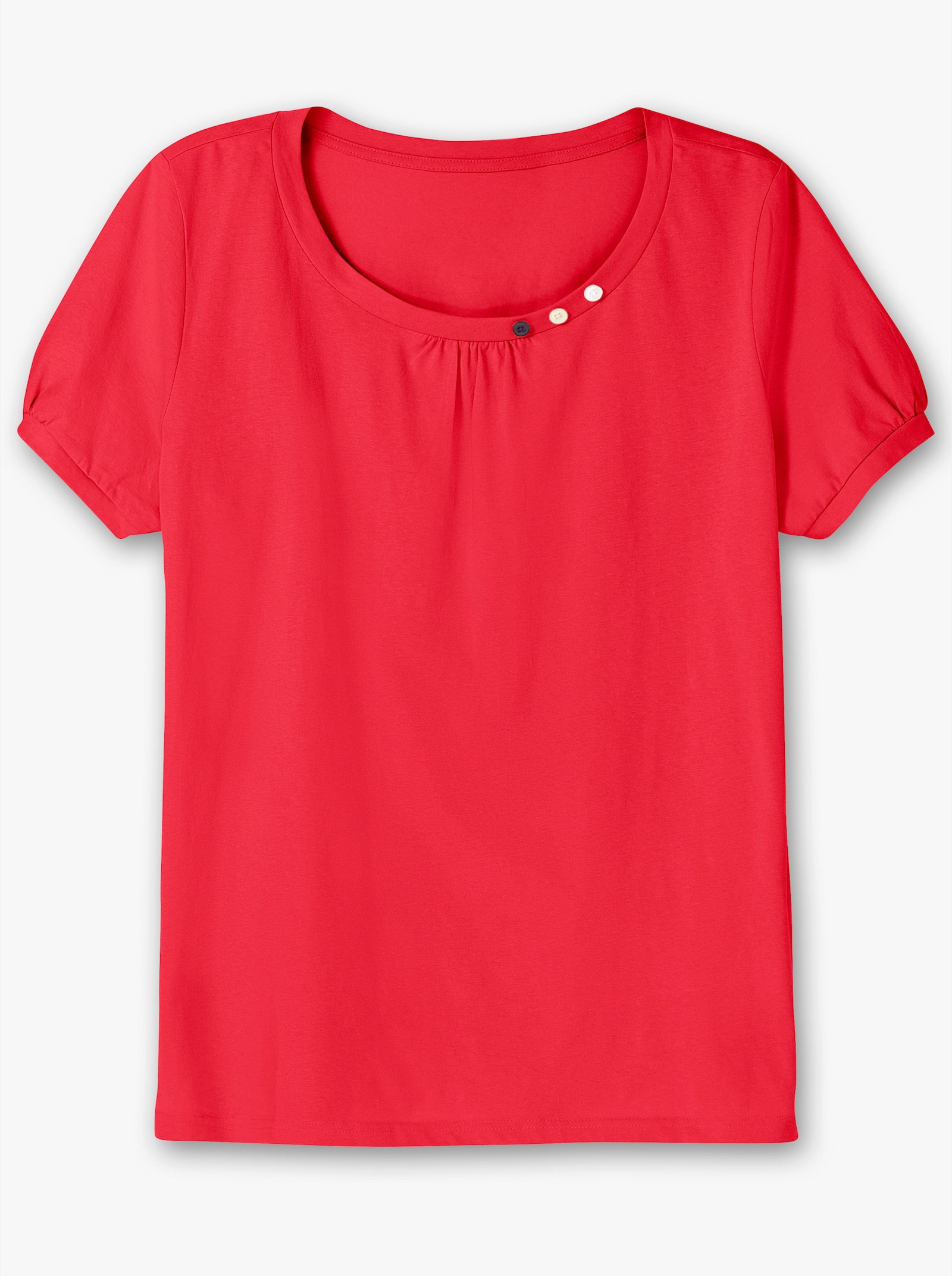 Longshirt mit gerafftem Ausschnitt - erdbeere