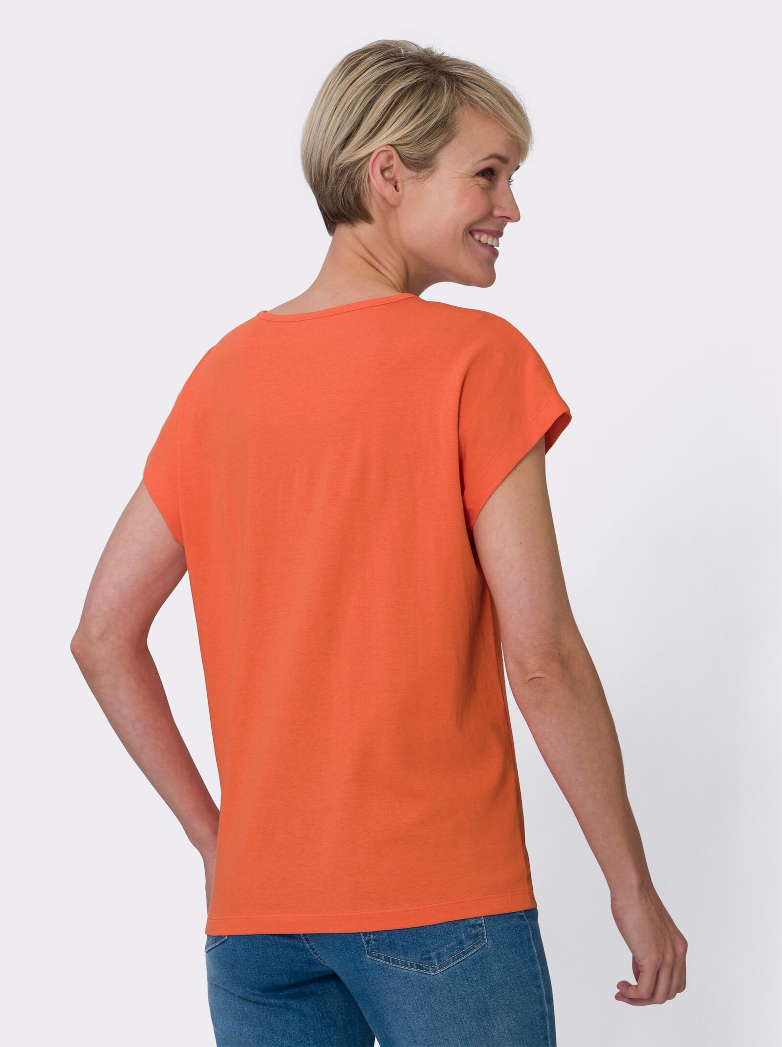Kurzarmshirt aus reiner Baumwolle - orange-cognac