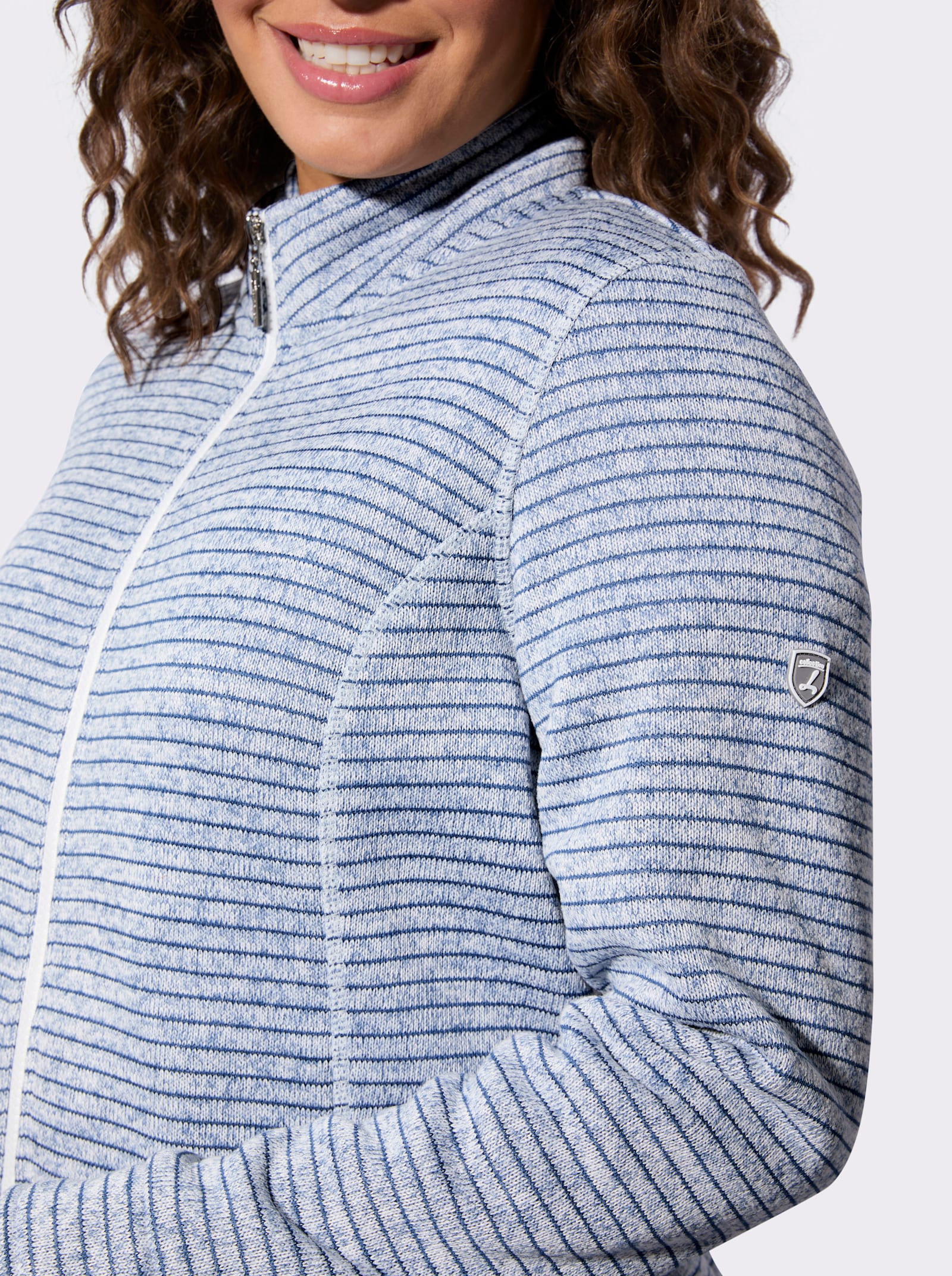 Strickfleecejacke mit Nahttaschen - jeansblau-meliert