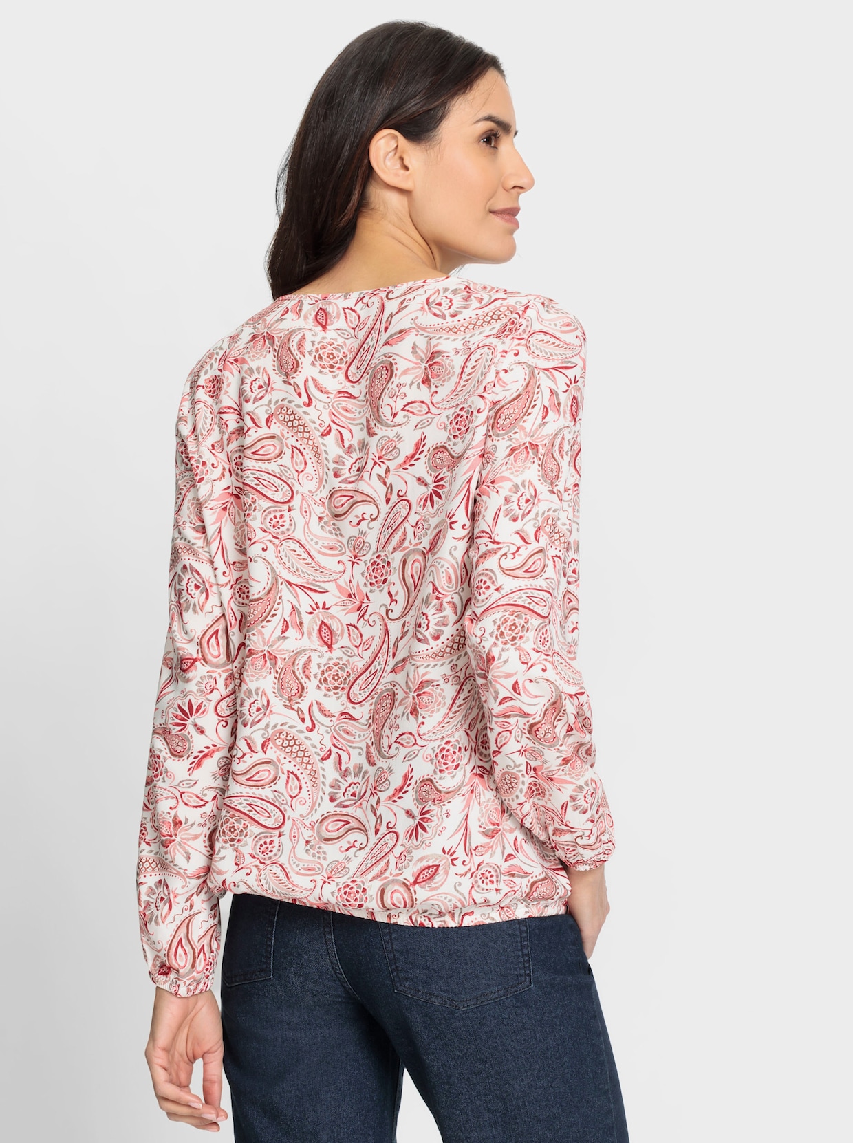 Comfortabele blouse - ecru/rozenhout gedessineerd