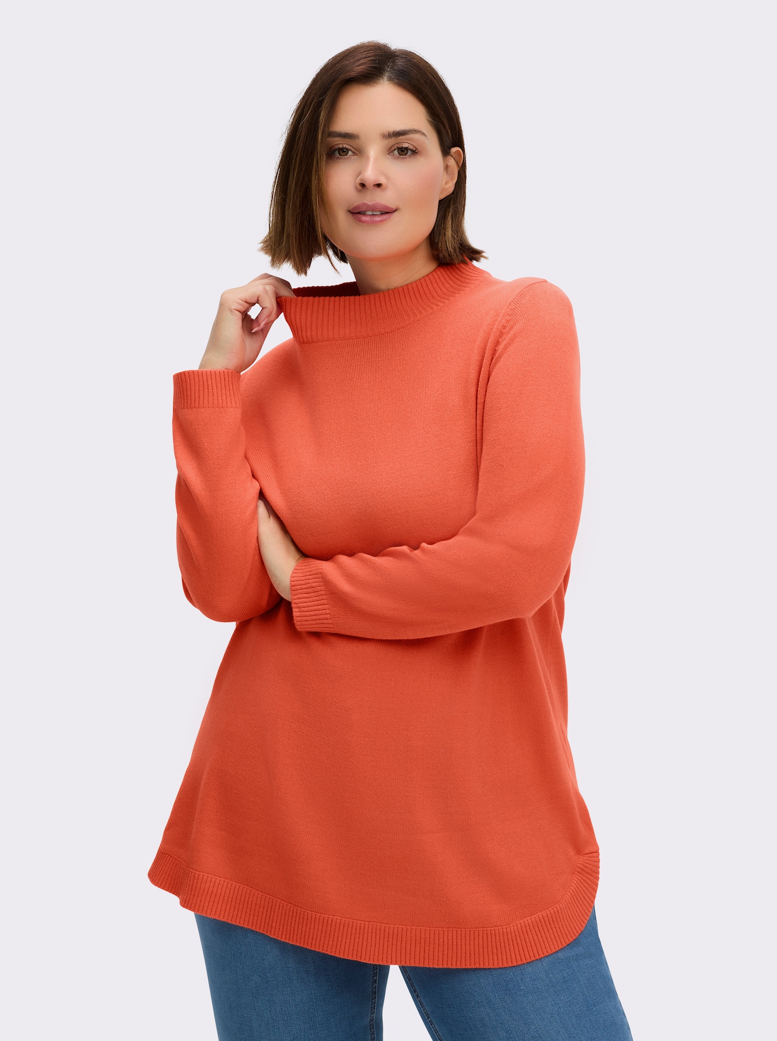 Pullover mit abgerundetem Saum - orange