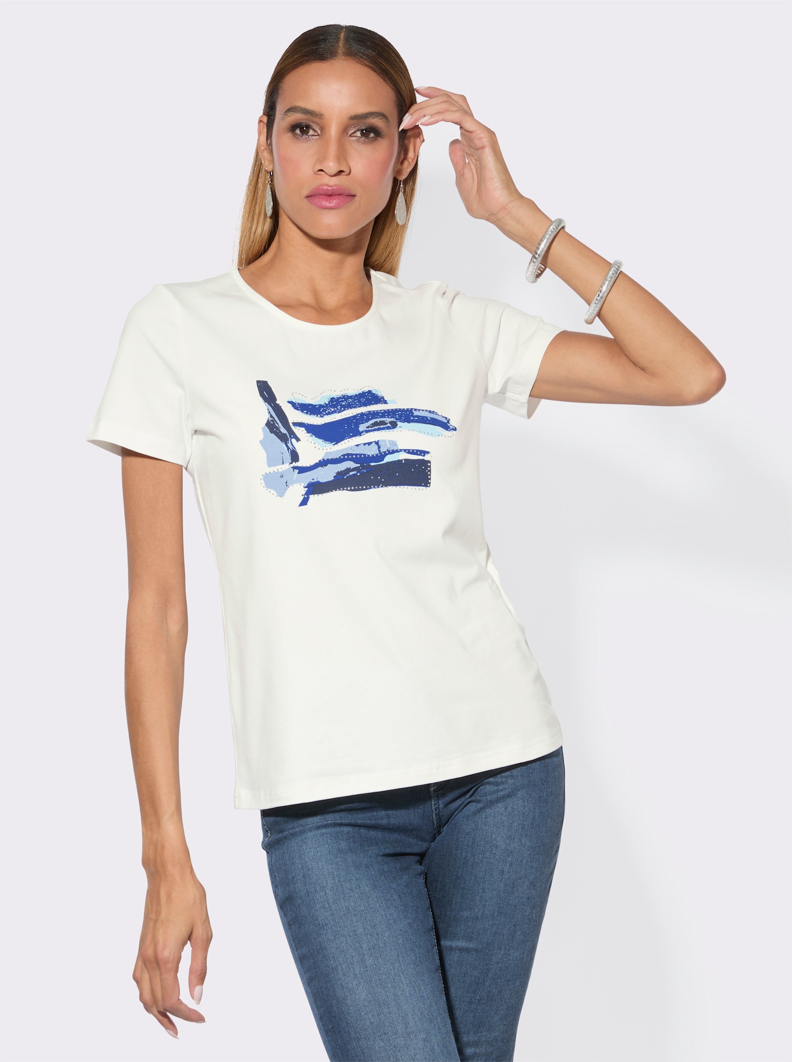 Rundhalsshirt mit platziertem Druck - ecru