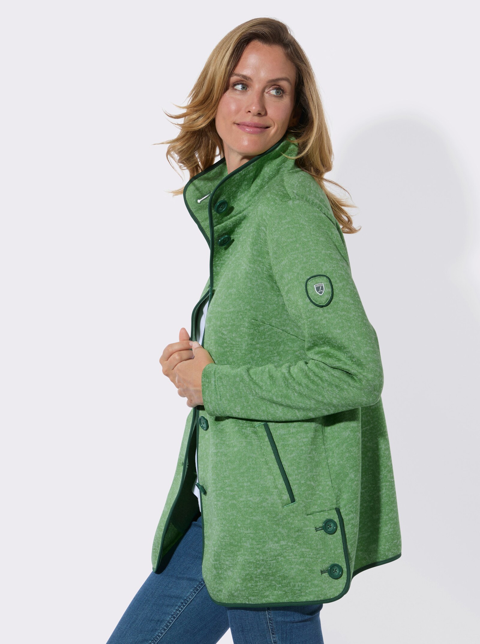 Fleecejacke mit hohen Seitenschlitzen - apfel-meliert