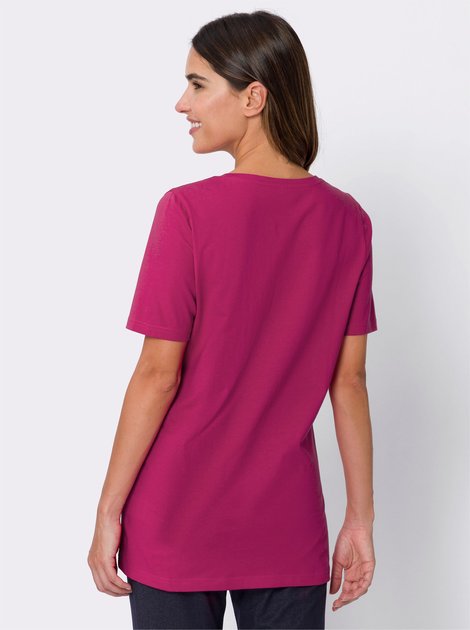 Longshirt aus Baumwolle, bedruckt - fuchsia